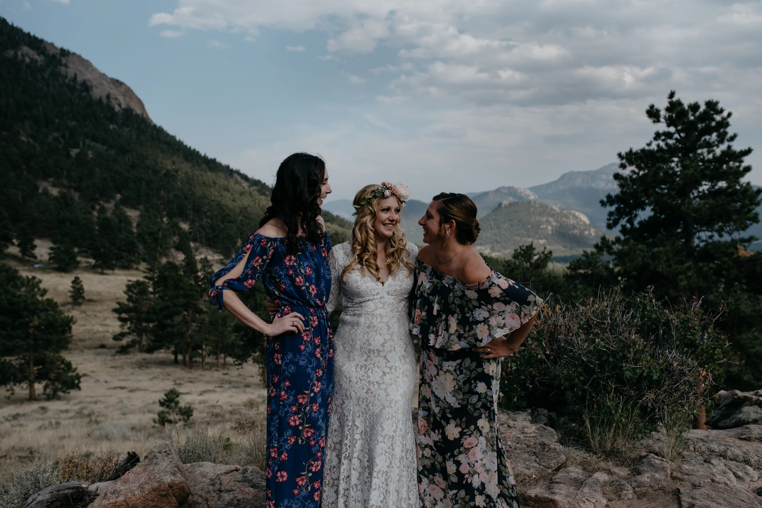  Bridesmaids photos at 3M curve elopement in Rocky Mountain National Park 