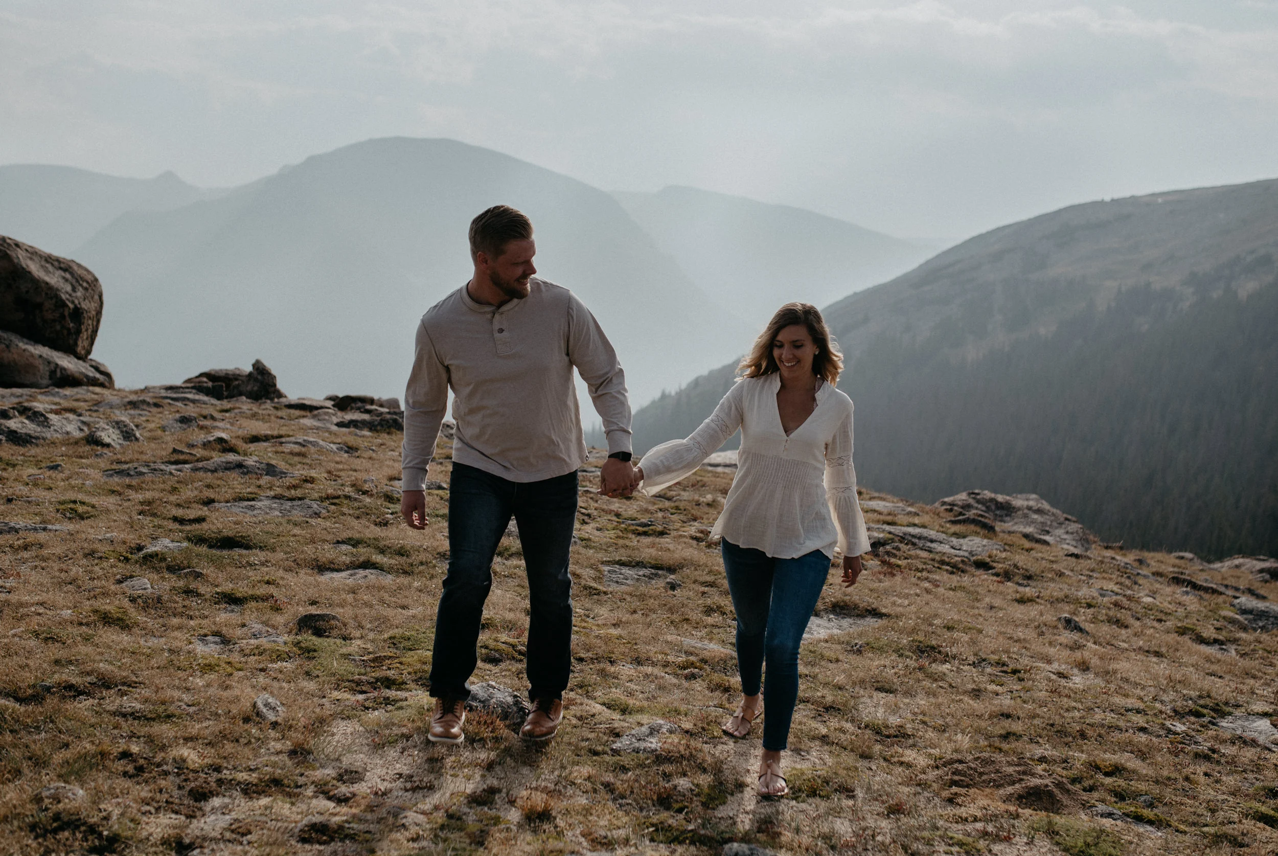  Colorado engagement session photographer. Rocky Mountain National Park adventure engagement photos on Trail Ridge Road. Estes Park, Colorado elopement and wedding photographer. 