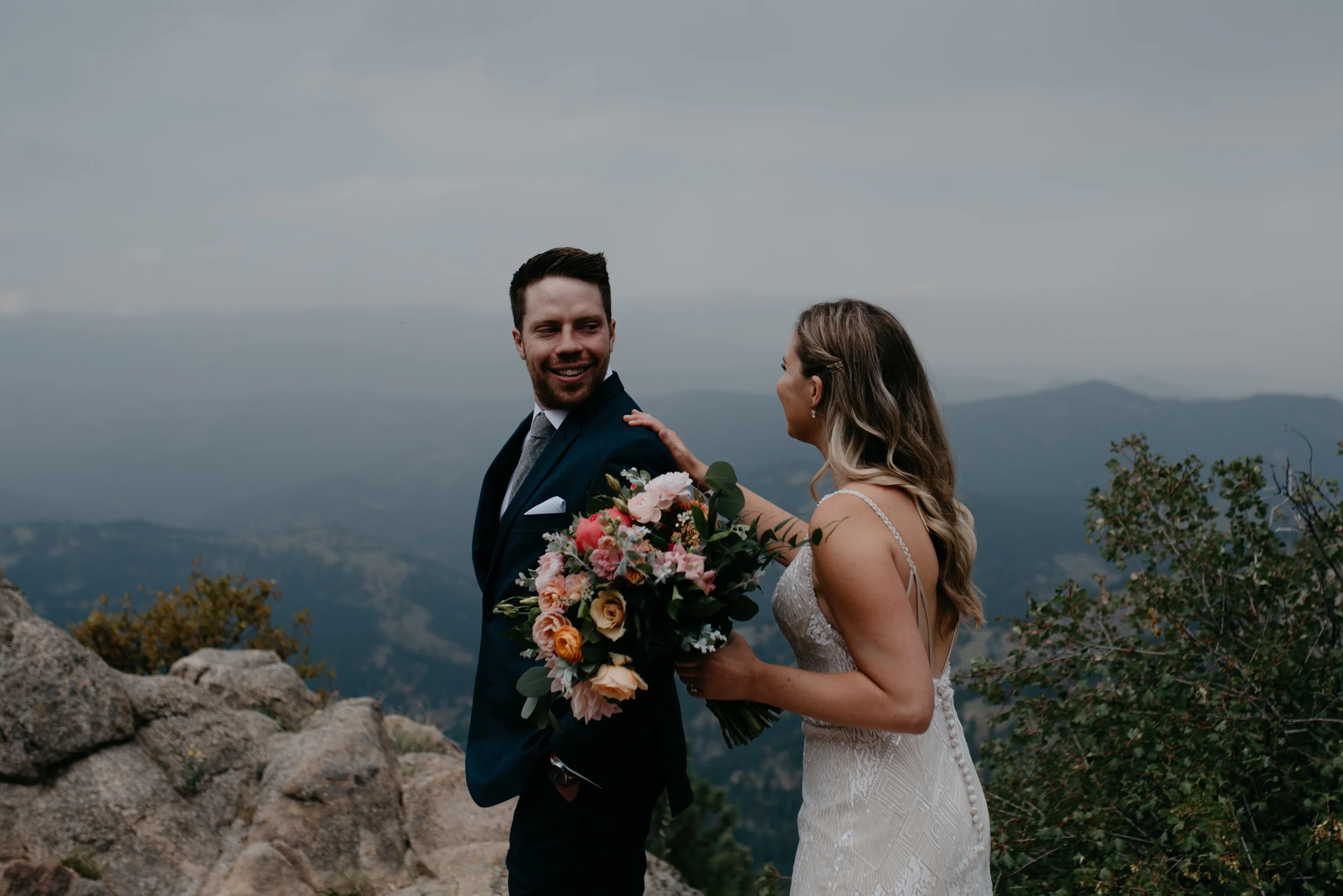  Elopement in Boulder at Lost Gulch. Bride and groom first look. Boulder, Colorado elopement and wedding photographer. 