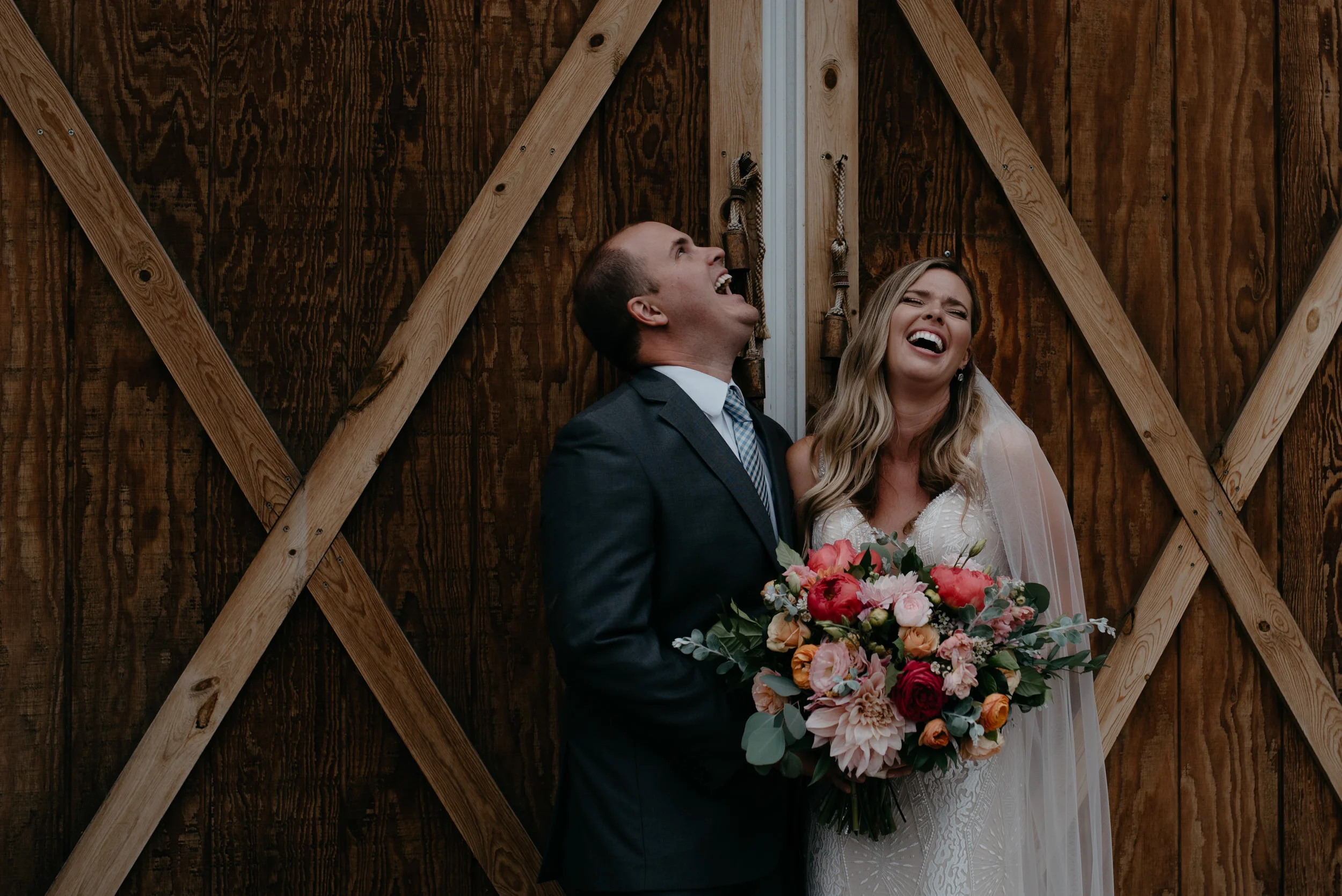  Bride and brother at Boulder, Colorado wedding at Three Leaf Farm. 