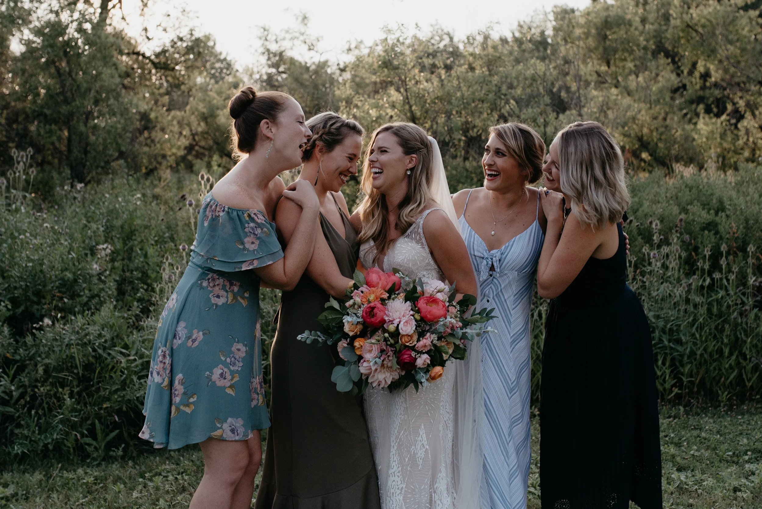  Bridesmaids photos at Three Leaf Farm wedding in Boulder, Colorado. Colorado mountain elopement and wedding photographer. 