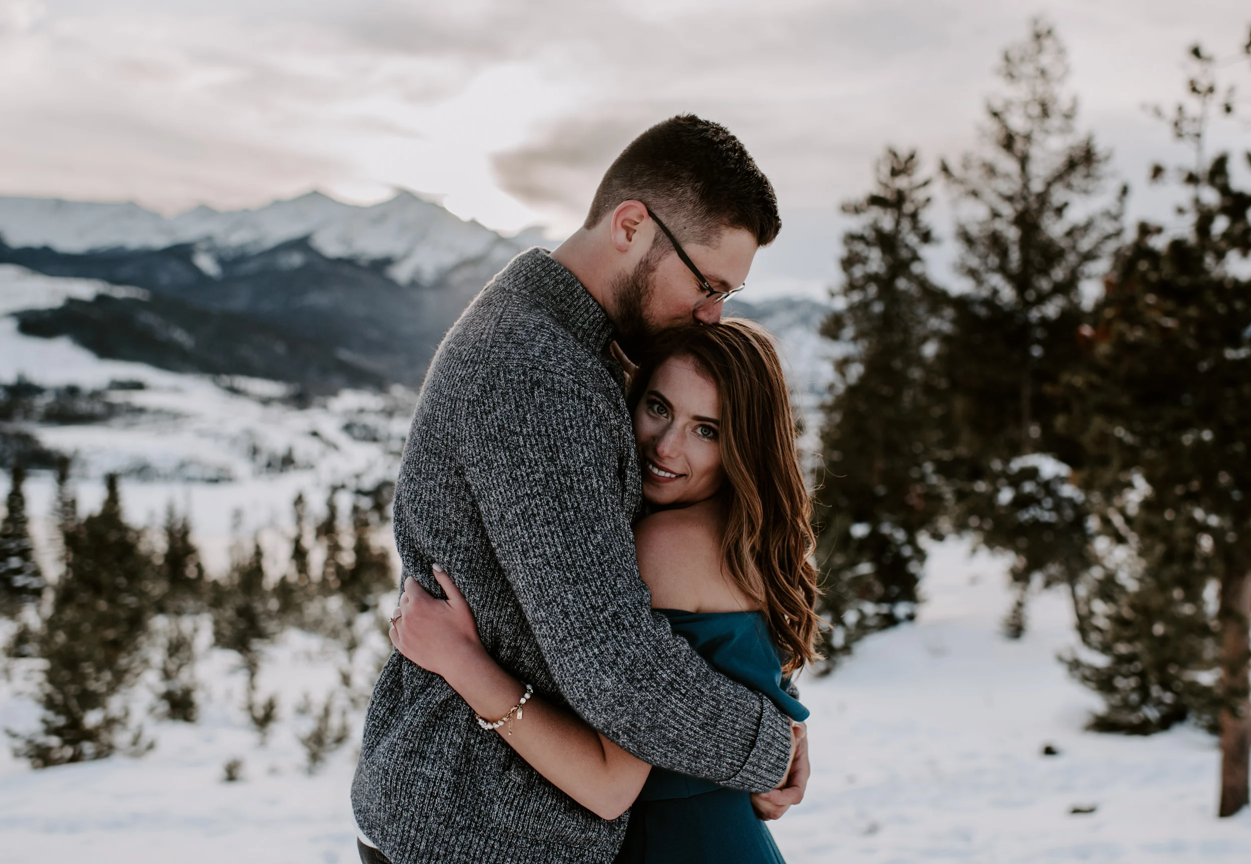  Sunset engagement session in Breckenridge, Colorado at Sapphire Point. Colorado winter elopement photos. 