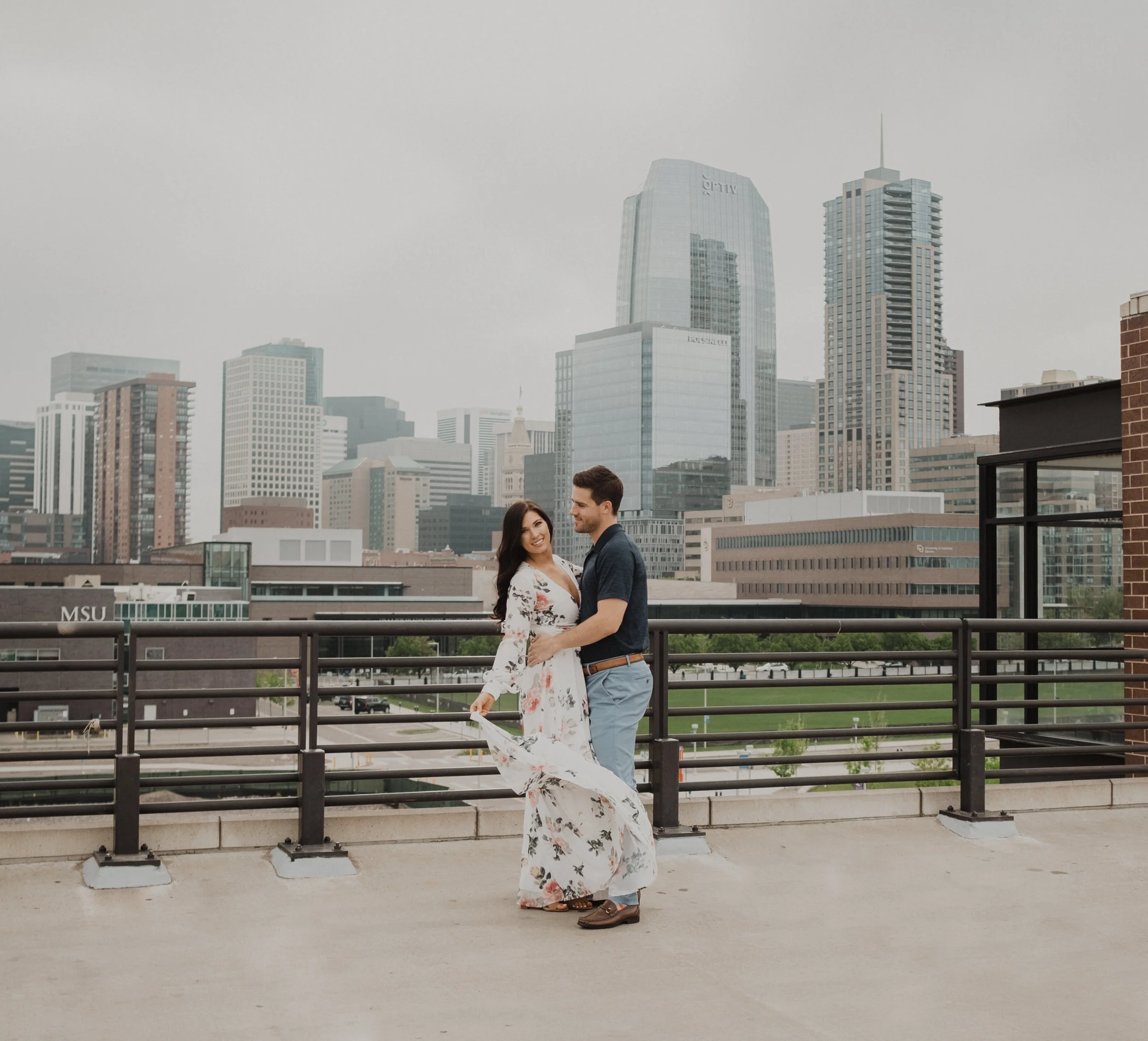  Downtown Denver rooftop engagement session. Colorado elopement and wedding photographer. Denver urban engagement photos. 
