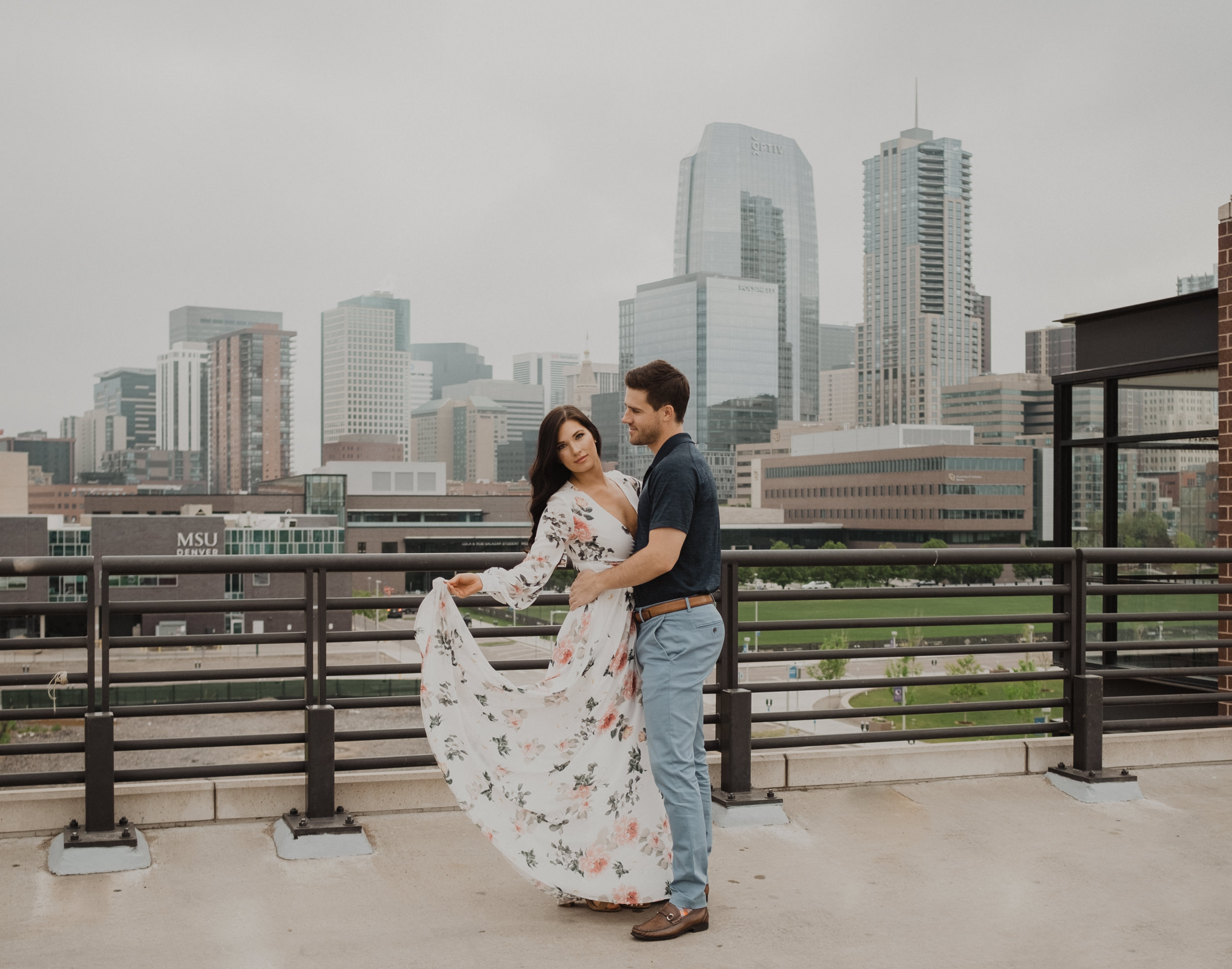  Denver, Colorado engagement photos. City engagement session ideas. Denver rooftop engagement photos. JJ Lane and Kayla hughes engagement session in Denver, Colorado. 