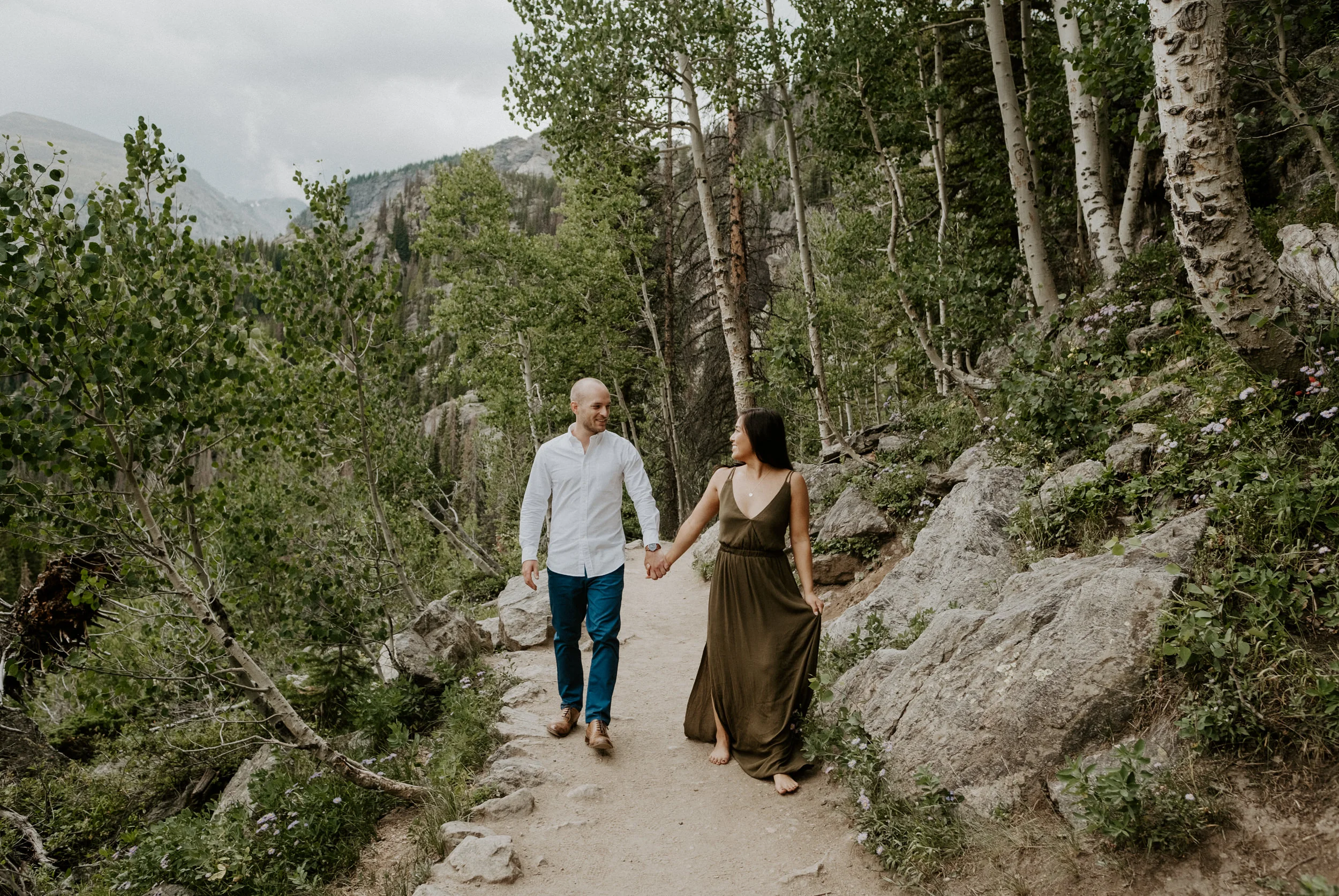 Rocky Mountain National Park intimate wedding. Colorado elopement photographer. Dream Lake adventure engagement session in Rocky Mountain National Park. Rocky Mountain National Park engagement photographer. Colorado wedding and elopement photography. 