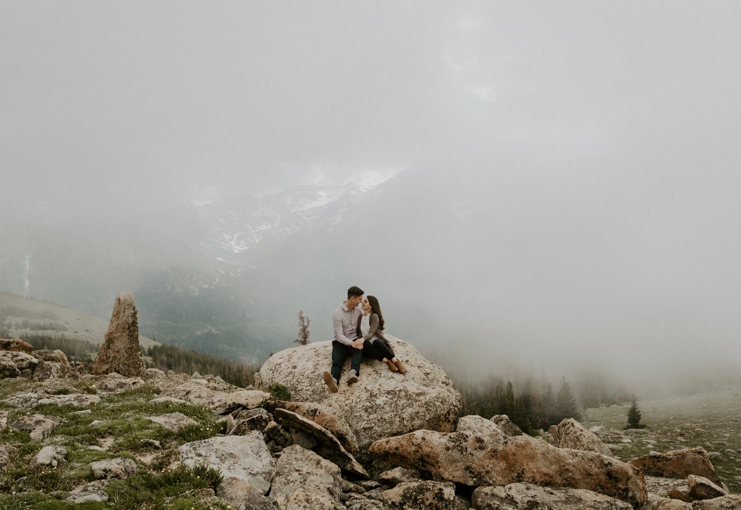  Rocky Mountain National Park engagement session photos. Colorado engagement session locations. Mountain engagement session. Trail Ridge Road engagement photos in Rocky Mountain National Park. Colorado adventure engagement session. National Park engagement photo ideas. Colorado elopement photographer. Colorado wedding photography. Estes Park engagement photos. 