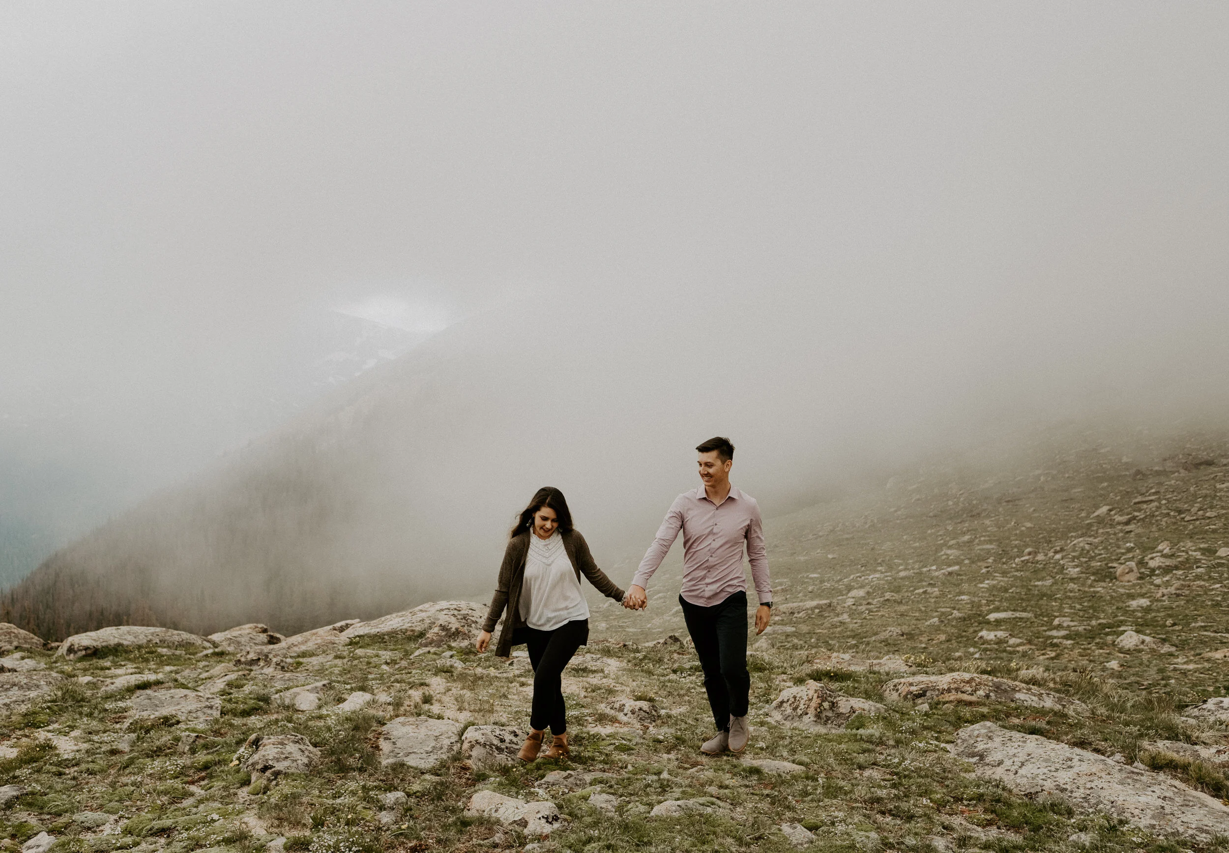  Rocky Mountain National Park engagement session photos at Trail Ridge Road. Colorado engagement session locations. Mountain engagement session. Trail Ridge Road adventure engagement photos in Rocky Mountain National Park. Colorado adventure engagement session. National Park engagement photo ideas. Colorado elopement photographer. Colorado wedding photography. Estes Park engagement photos. 