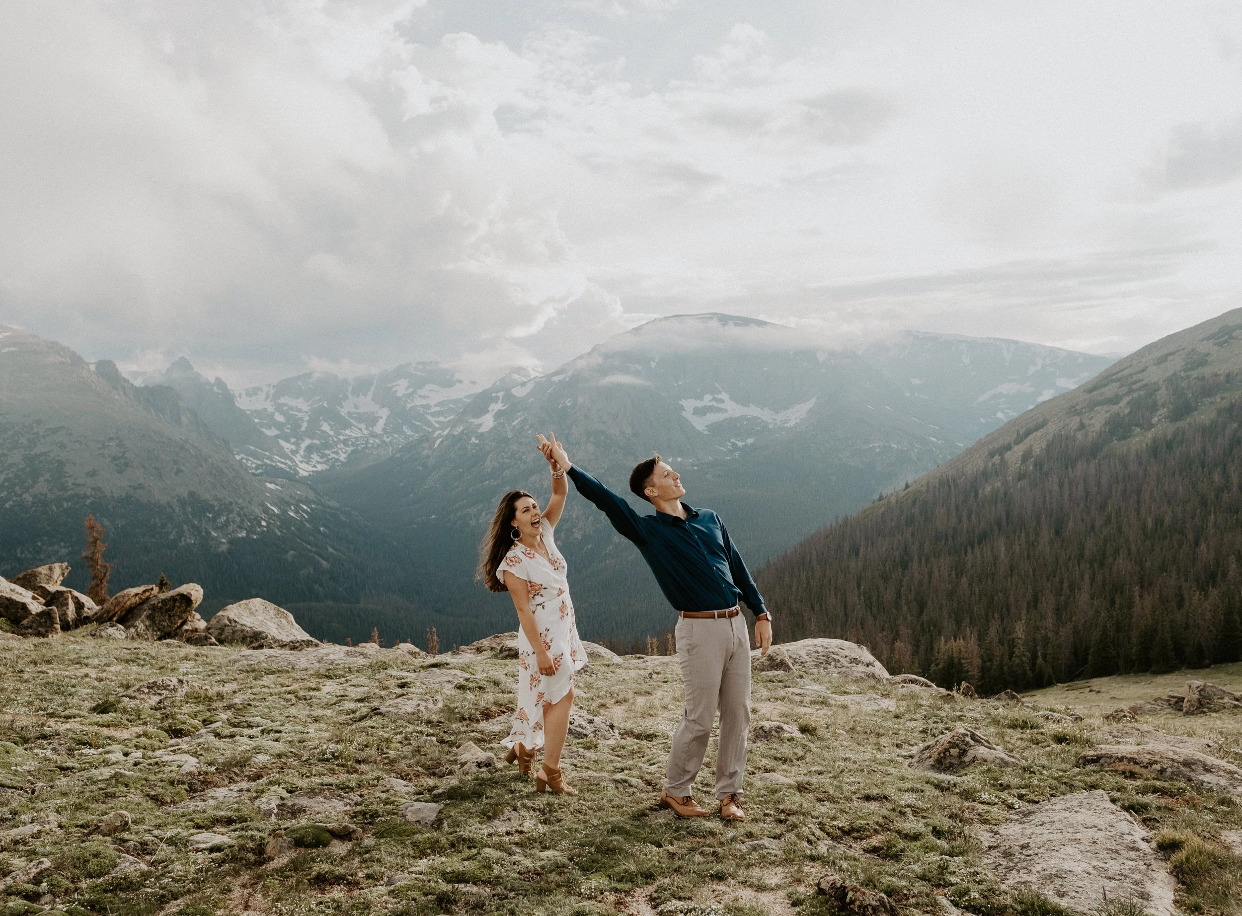  Adventure engagement session in Estes Park, Colorado. Trail Ridge Road engagement session in Rocky Mountain National Park. Colorado wedding and elopement photographer. Denver wedding photographer. Estes Park engagement session photographer. Colorado mountain engagement photos. RMNP adventure engagement session in Colorado. 
