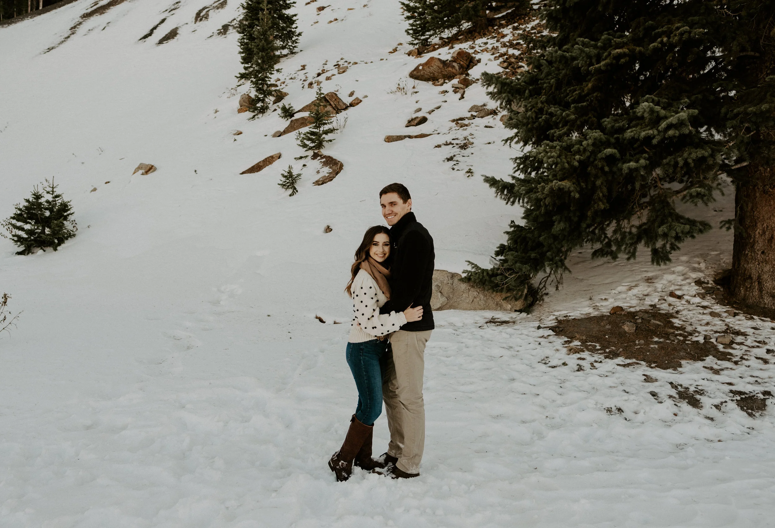  Breckenridge, Colorado winter engagement session at Boreas Pass. Boreas Pass engagement session. Boreas Pass elopement. Colorado elopement photographer. Breckenridge, Colorado wedding photographer. Engagement session outfit ideas. Save the date inspiration. Winter engagement photos. Snowy engagement photos. Breckenridge, Colorado engagement session photographer. 