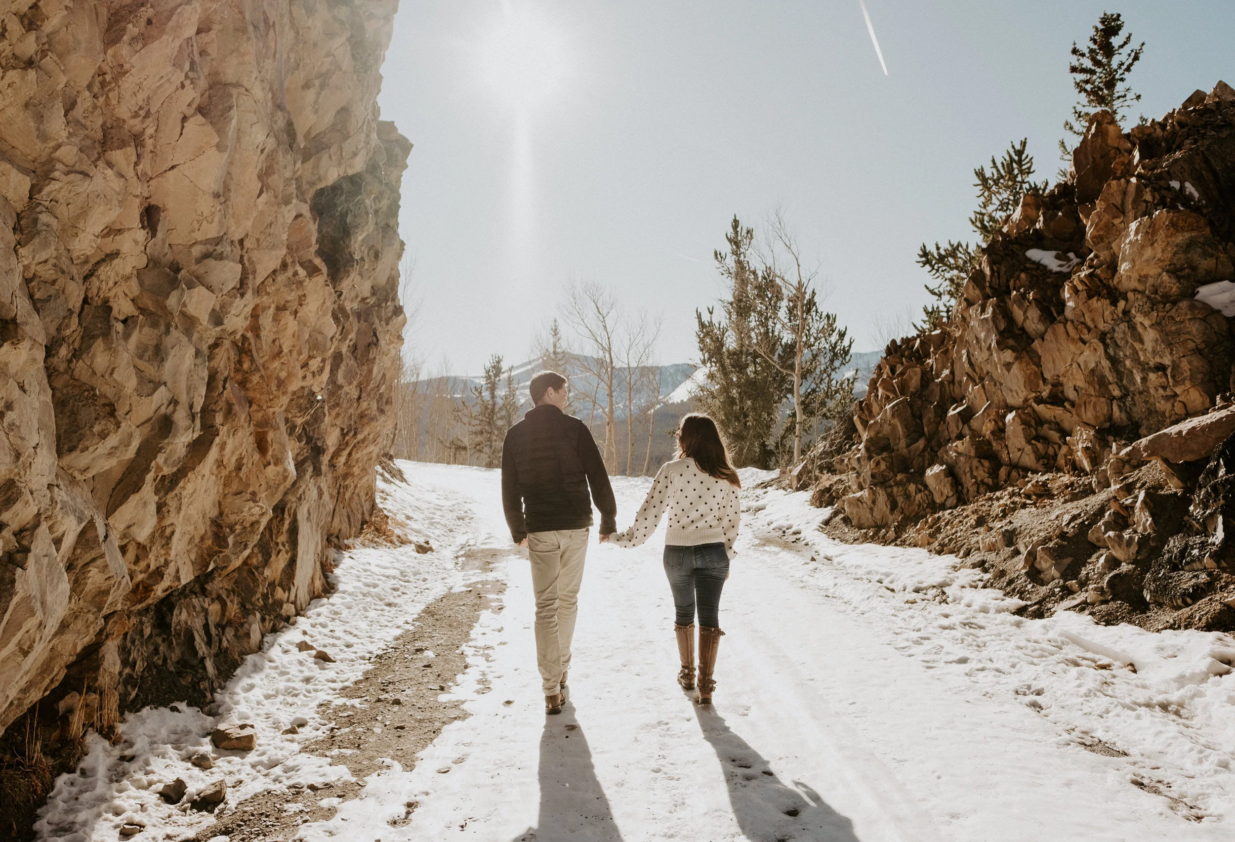  Snowy engagement session photos at Boreas Pass in Breckenridge, Colorado. Breckenridge, Colorado wedding and elopement photographer. Breckenridge engagement session at Boreas Pass. Colorado wedding photographer. Winter engagement session ideas. 