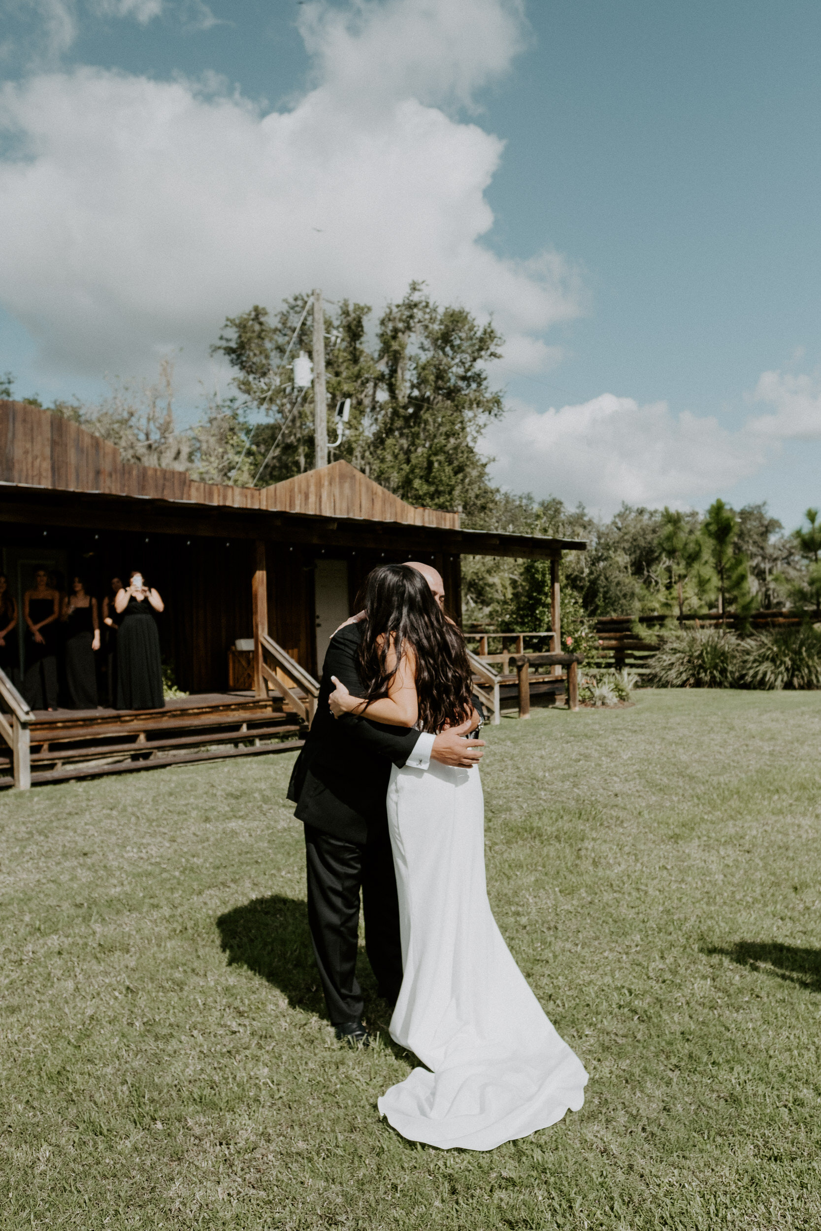  Bride and dad first look wedding inspiration. Florida Rustic Barn Weddings in Plant City. Tampa wedding photographer. Bride and father first look.  