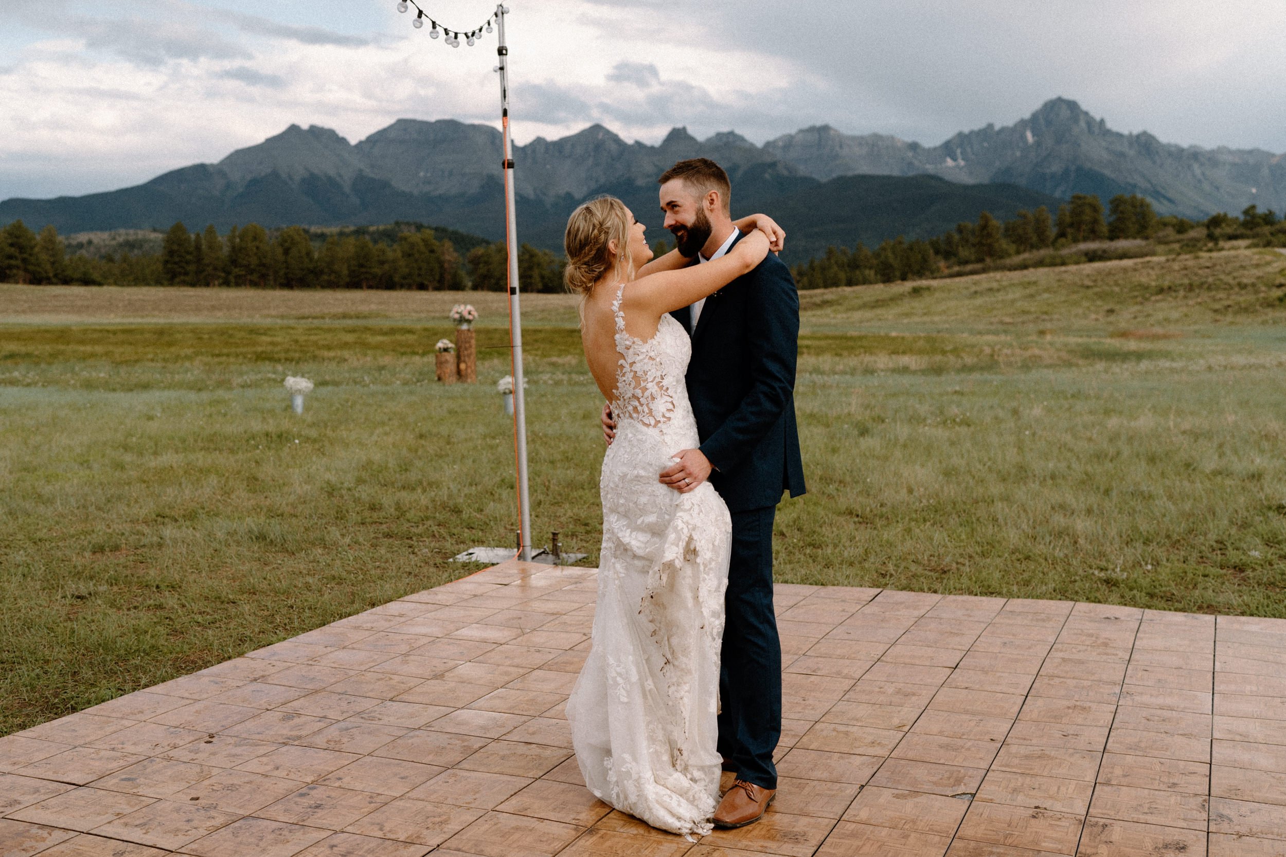 Bride and groom share their first dance at Top of the Pines in Ridgway, CO