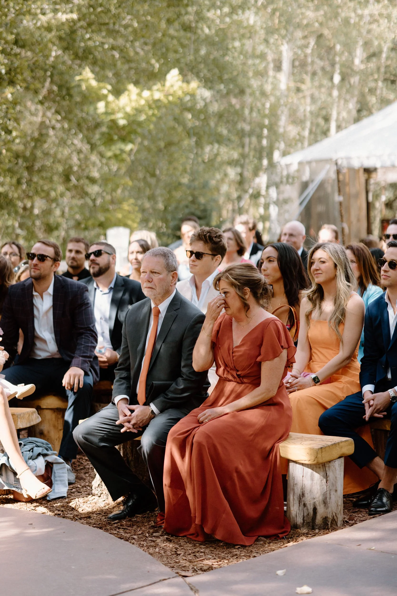 Wedding guests crying during a ceremony at Blackstone Rivers Ranch