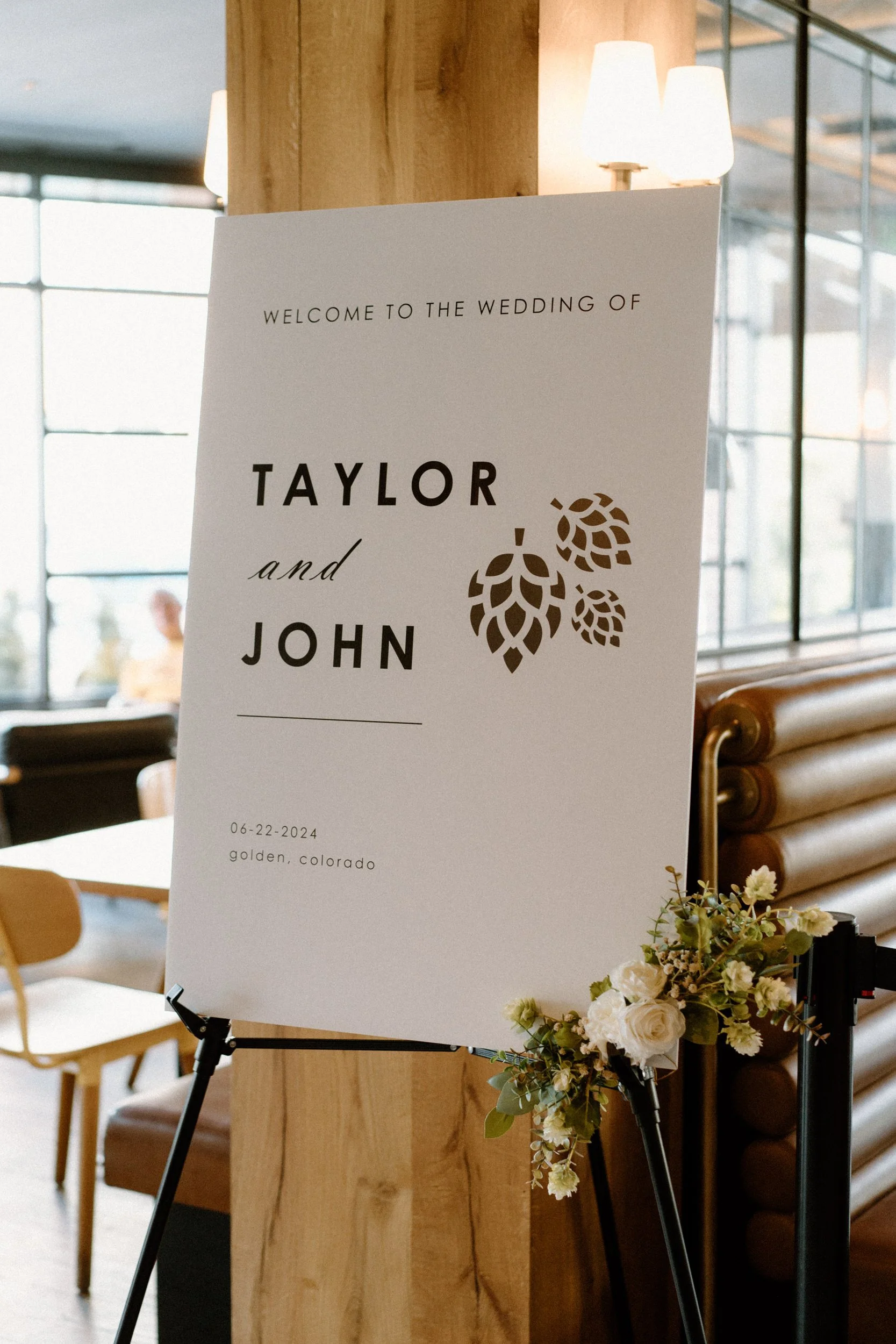 Welcoming sign for a wedding at The Eddy in Golden Colorado
