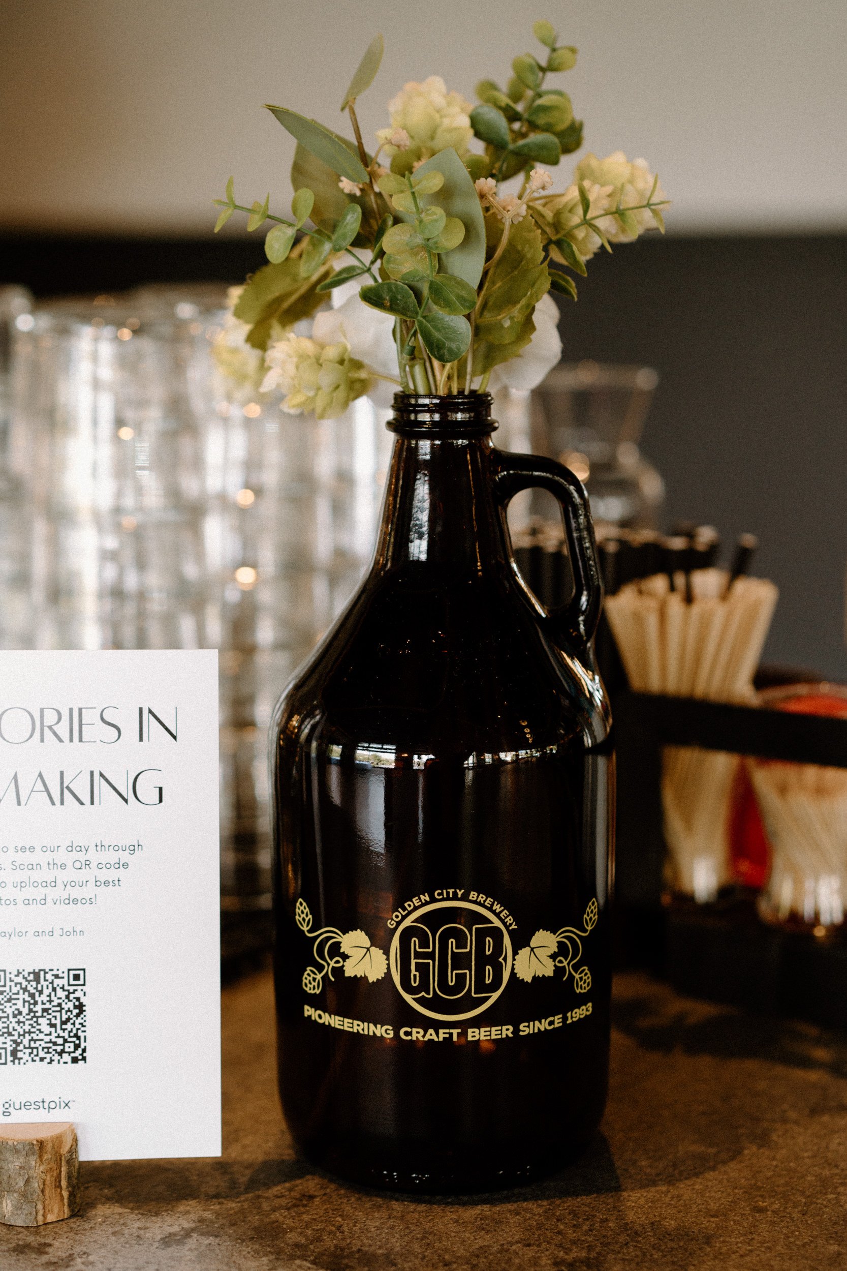 Beer bottle decor from a wedding at The Eddy in Golden Colorado