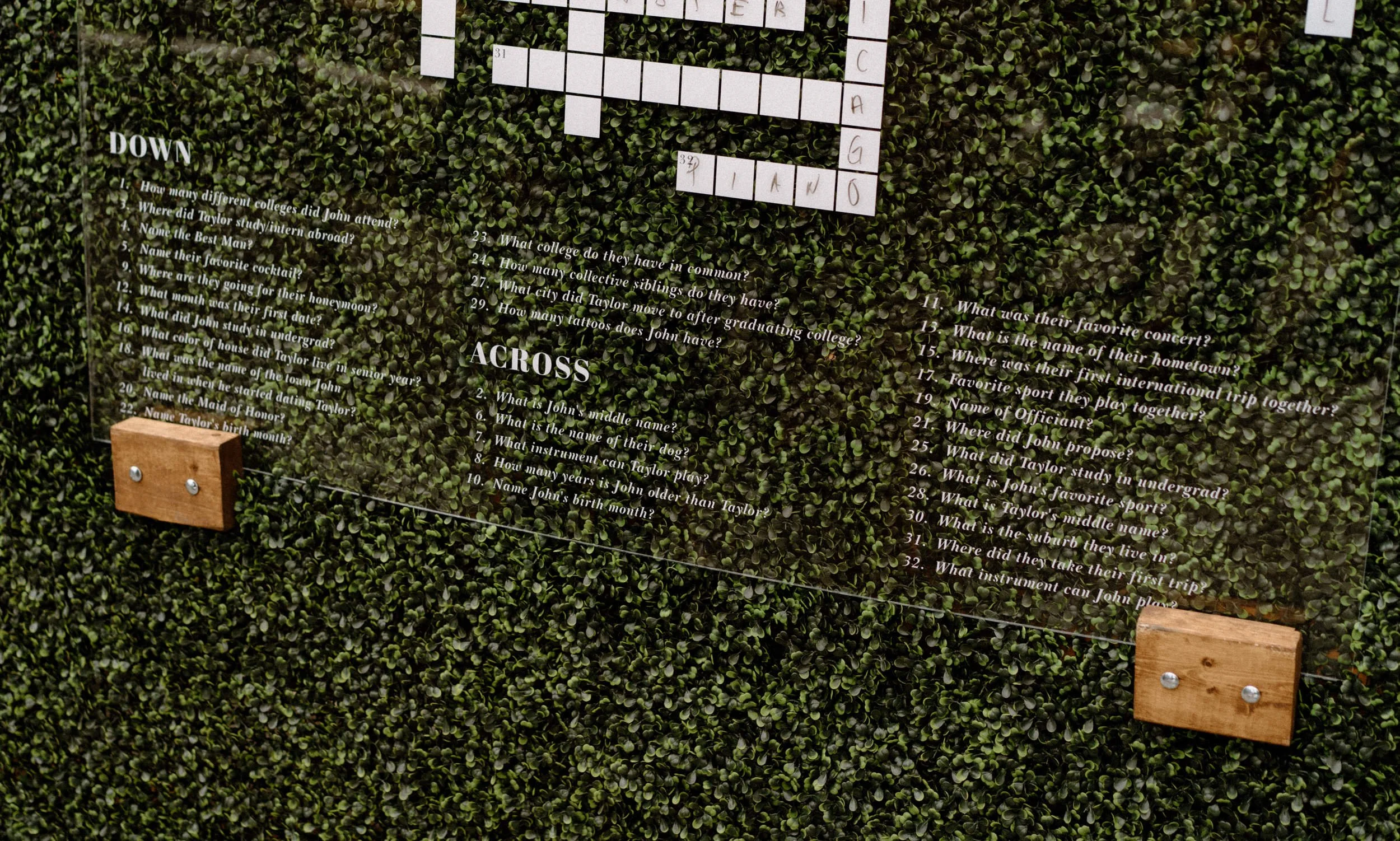 Crossword puzzle from a wedding at The Eddy in Golden Colorado