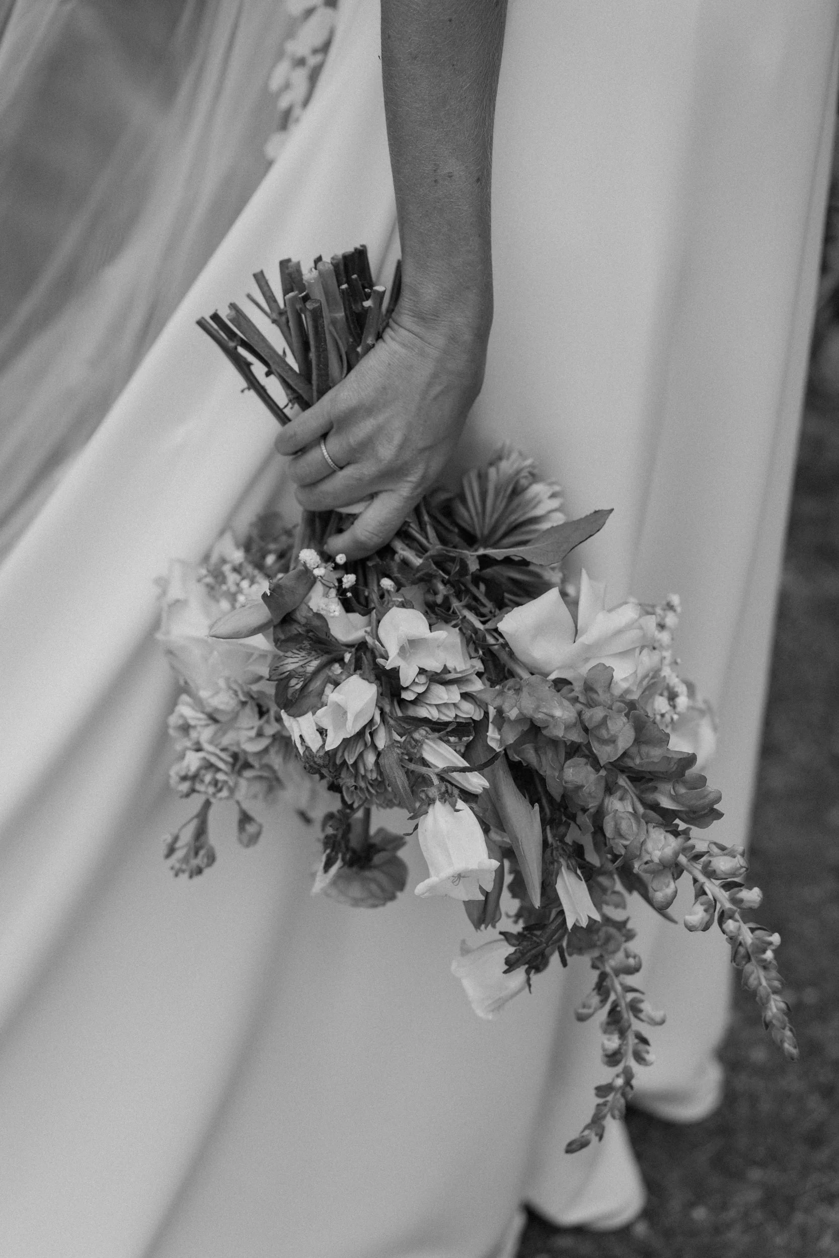 Bride holding her bouquet on wedding day at Blackstone Rivers Ranch