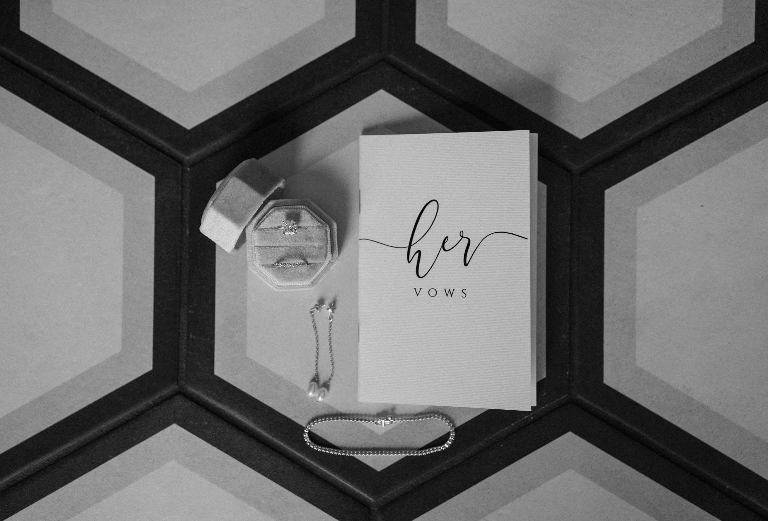 Wedding jewelry and a vow book from a wedding in Golden Colorado