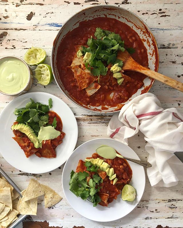 still dreaming of sunday brunch from this past weekend. vegan chilaquiles with homemade tortilla chips and cashew-coriander crema for the perfect almost spring meal. . 
inspired by @jessicamurnane and her @onepartplant cookbook. and also the amazing 