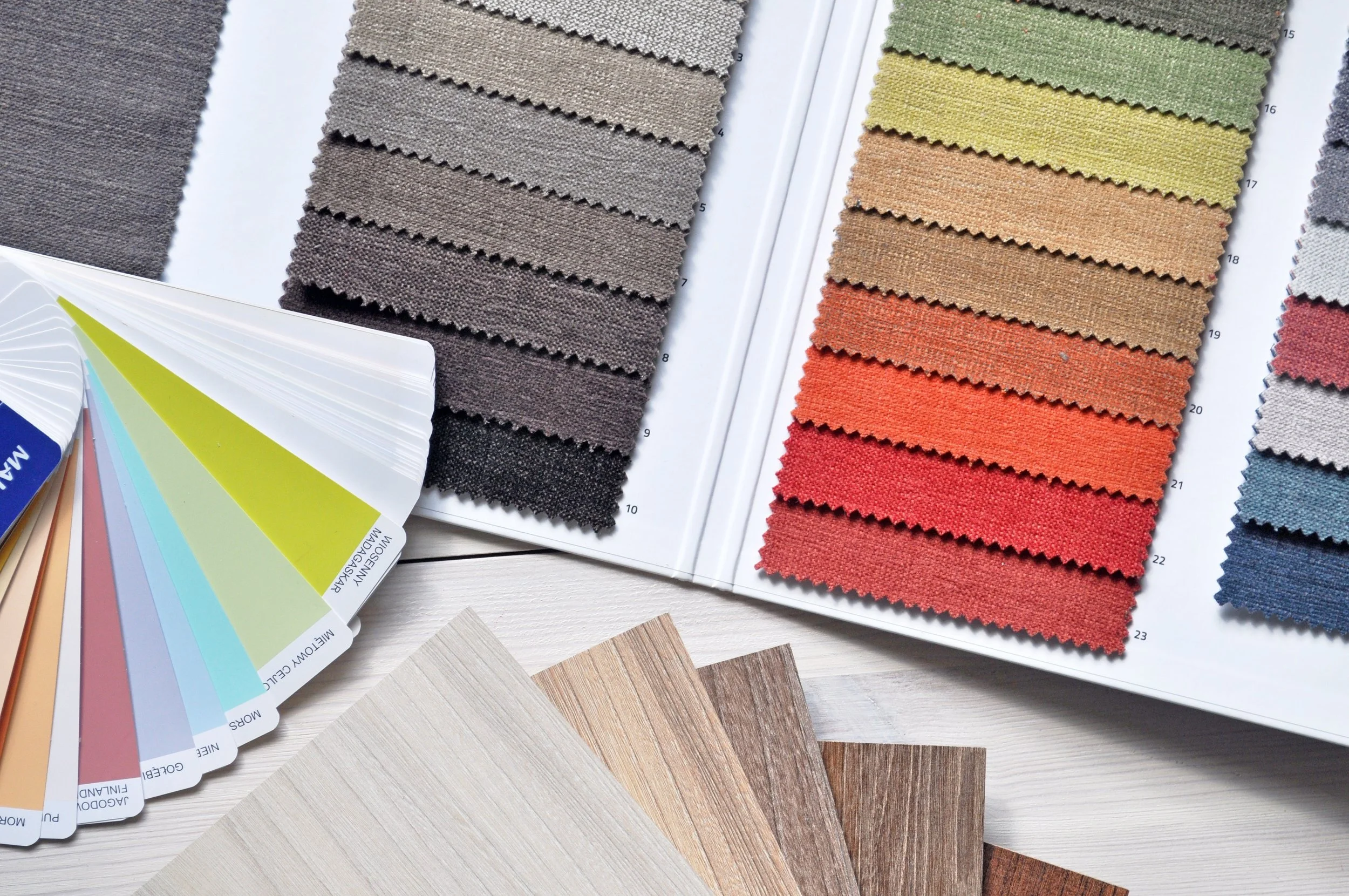 Designers color palettes, flooring, color swatches
