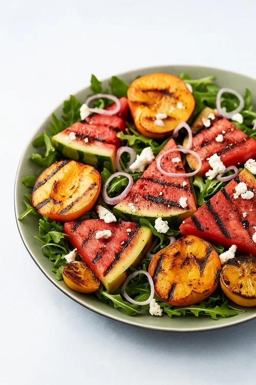 Grilled Apricot, Watermelon & Arugula CBD Summer Salad