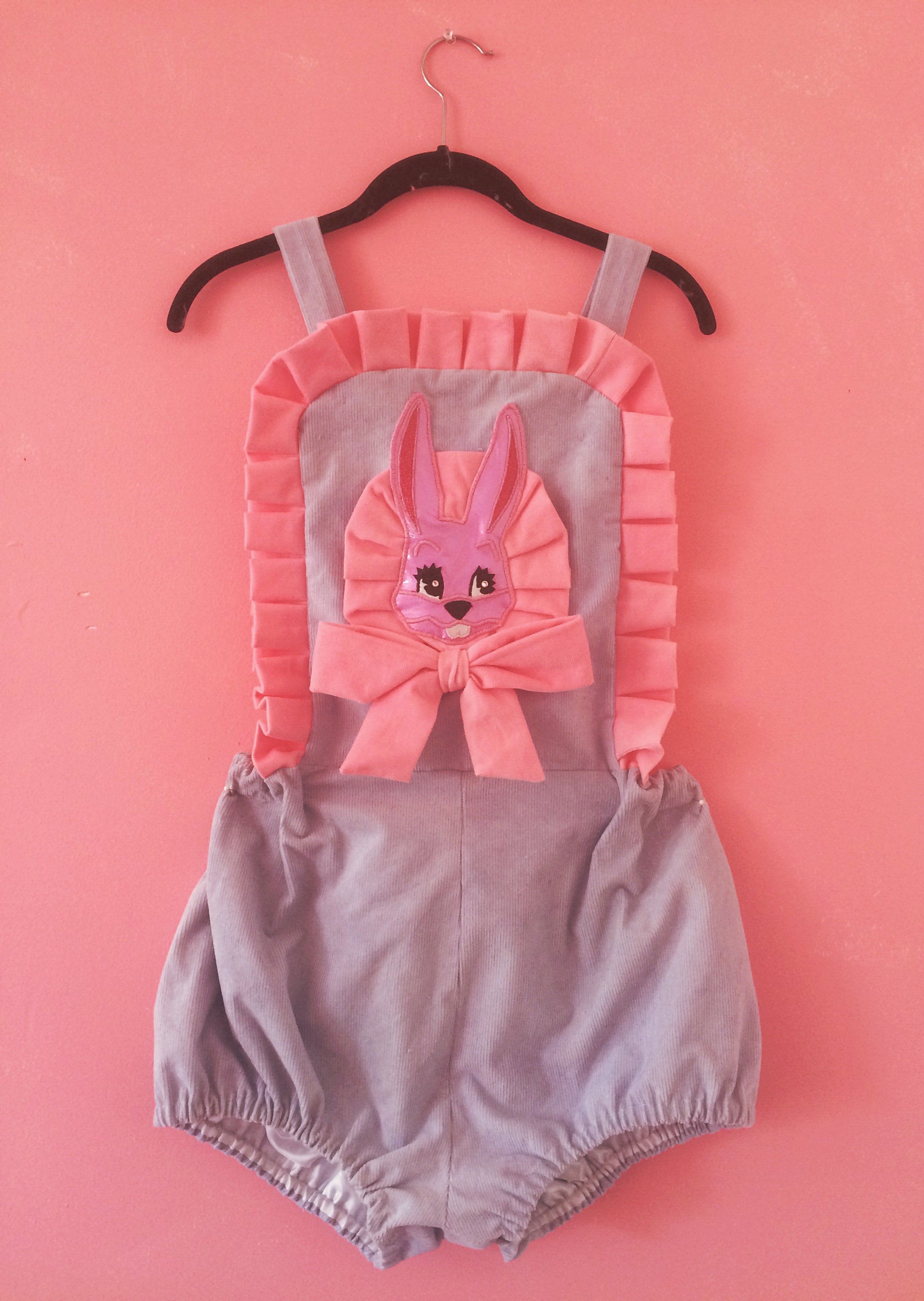 2016 Hand Dyed Corduroy Bunny Applique Romper (custom order)