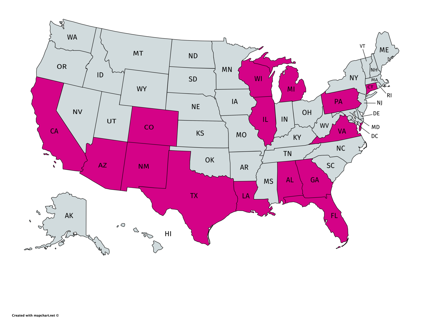 LGBTQ Freedom Fund posted bond for people awaiting case disposition in states highlighted magenta.