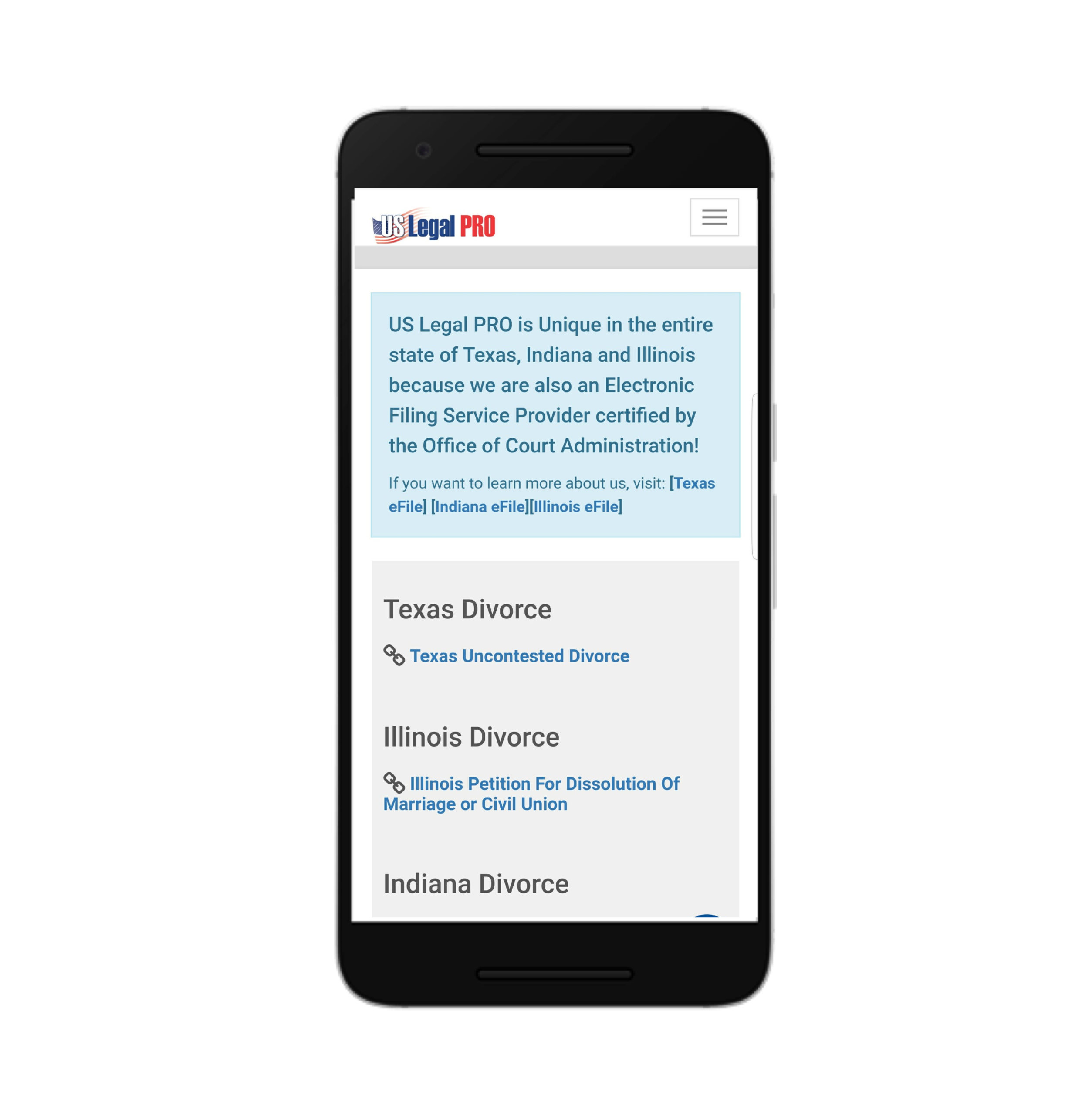 Landing page of the existing product.