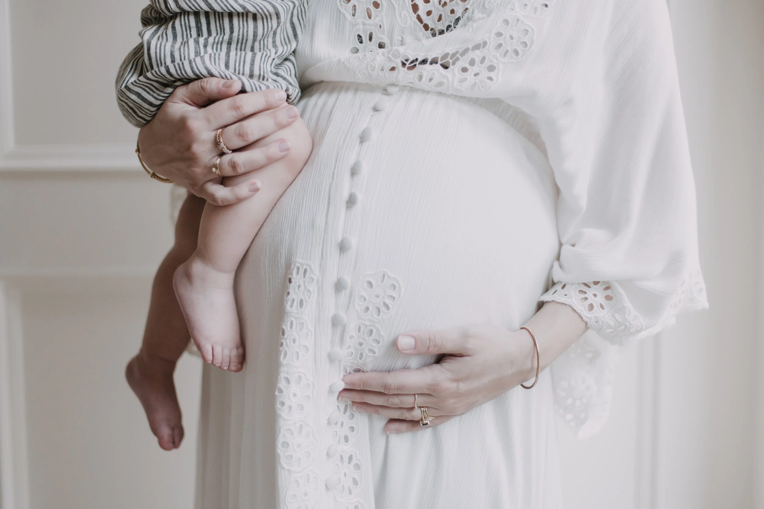 Me: I Believe in Unicorns Dress (Fillyboo Maternity) Louella: Melon Embroidered Stripe Romper (Louise Louise)