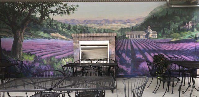  Brad’s mural of a French Lavender field was commissioned by Pybus Bistro. 