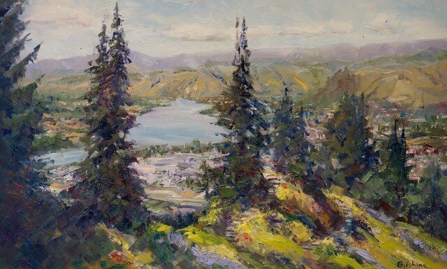  Brad’s award winning plein air painting, looking down on Wenatchee from Ohme Gardens. 