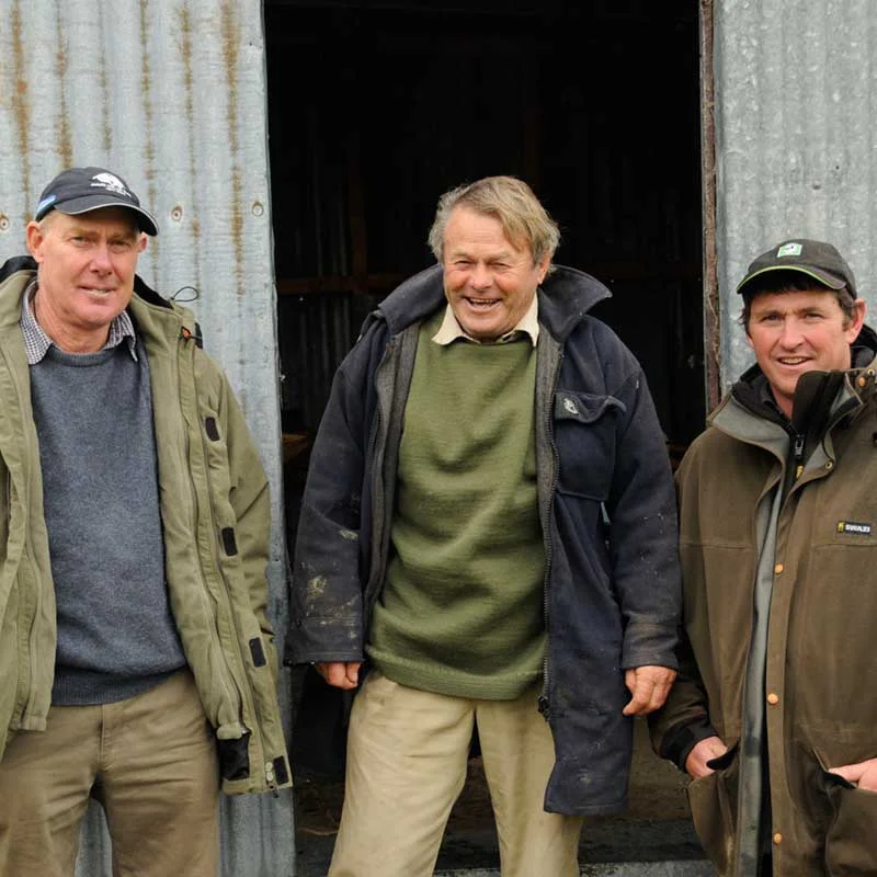 Stu Falconer, Bevan Hurst and Matt Murney at the Waimate Dog Trials. Photo credit Jo Baxter