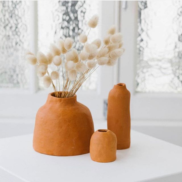 Terra cotta vases. A sweet snap from the lovely Hayley @wholeheartedstudio. I have a new range of new designs (vases) in the kiln as we speak. Stay tuned.. #ceramics #handmadeceramics #terracotta #terracottavases #handbuilt #organicshapes #terracotta