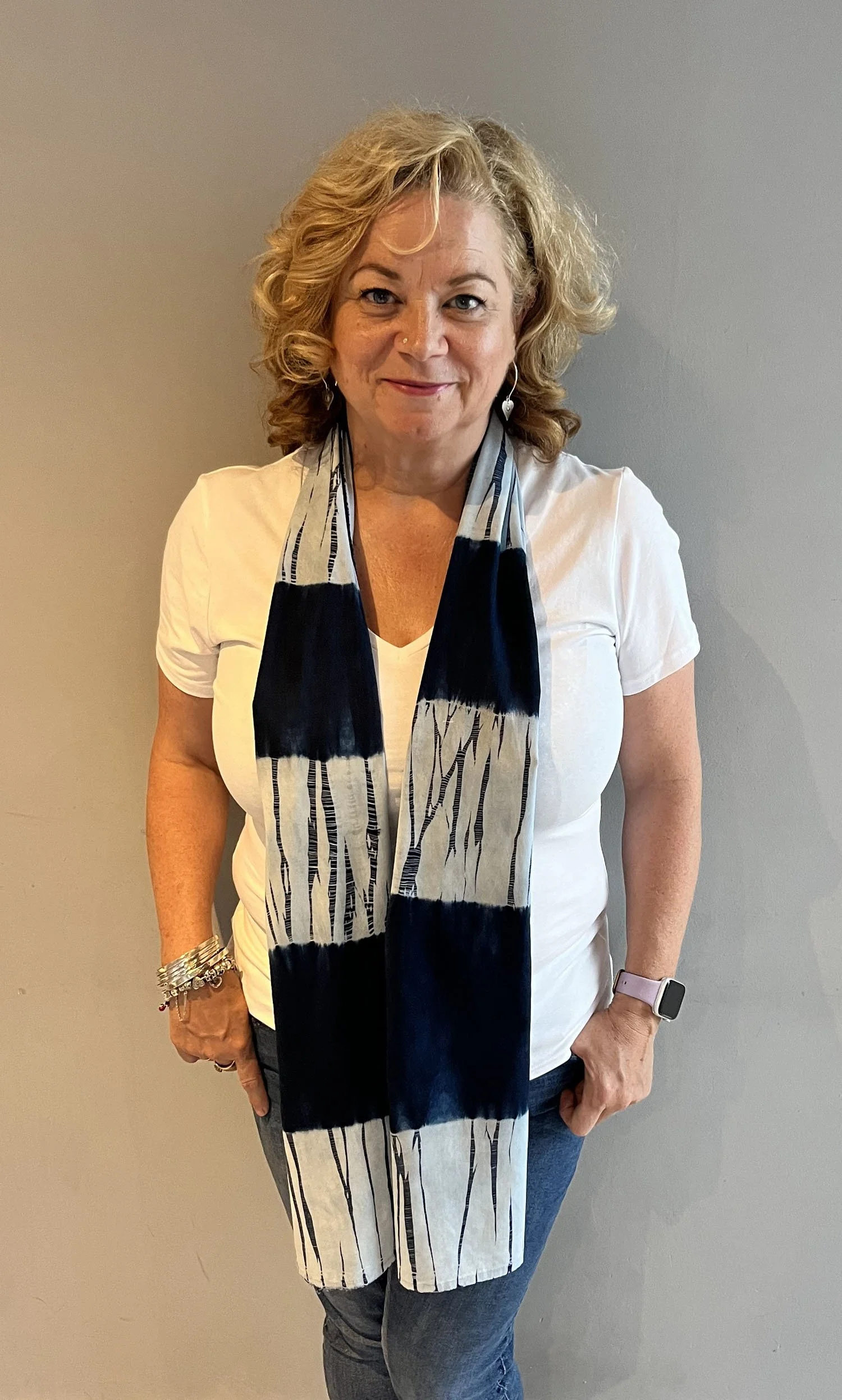 Romor Designs Shibori cotton scarf - Yanagi - CS77 - draped - on model.jpg