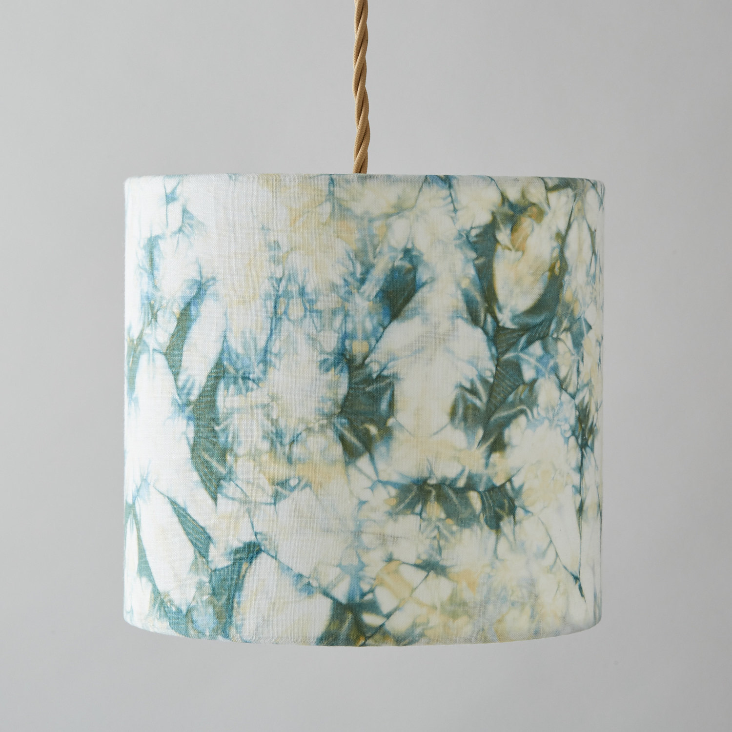 Teal green and gold bomaki shibori lampshade - pendant ceiling hanging