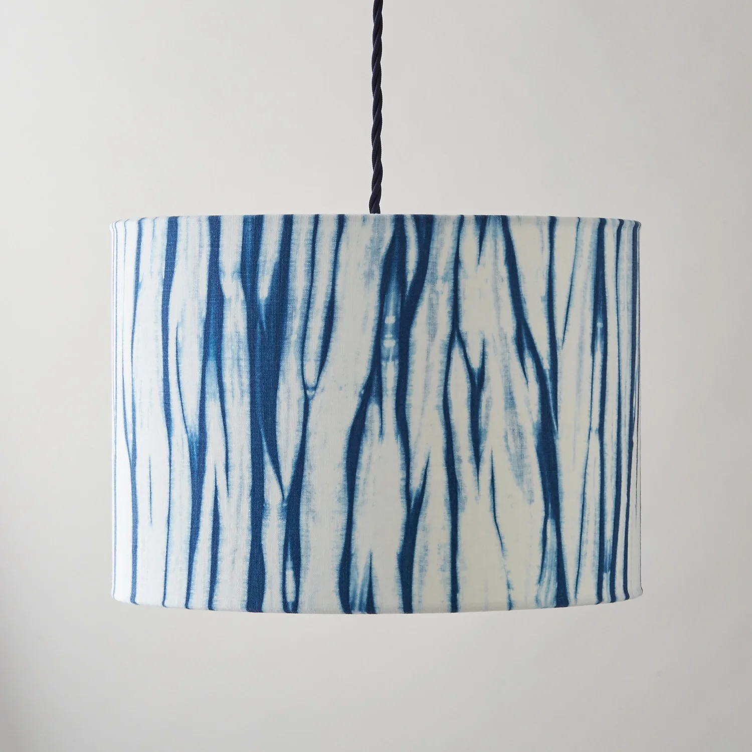 Indigo blue arashi striped shibori lampshade - pendant ceiling hanging medium size