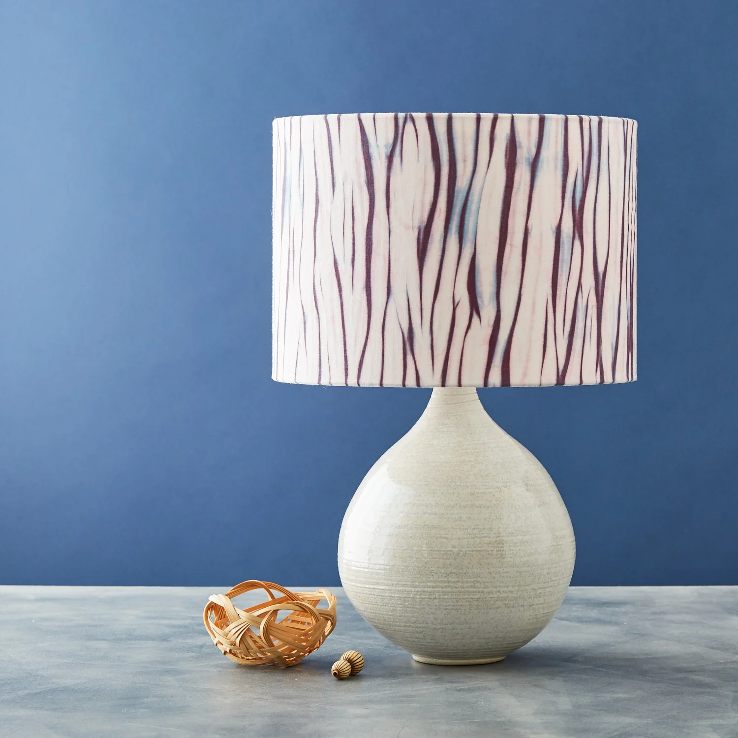 Purple arashi striped shibori lampshade - table lamp unlit medium