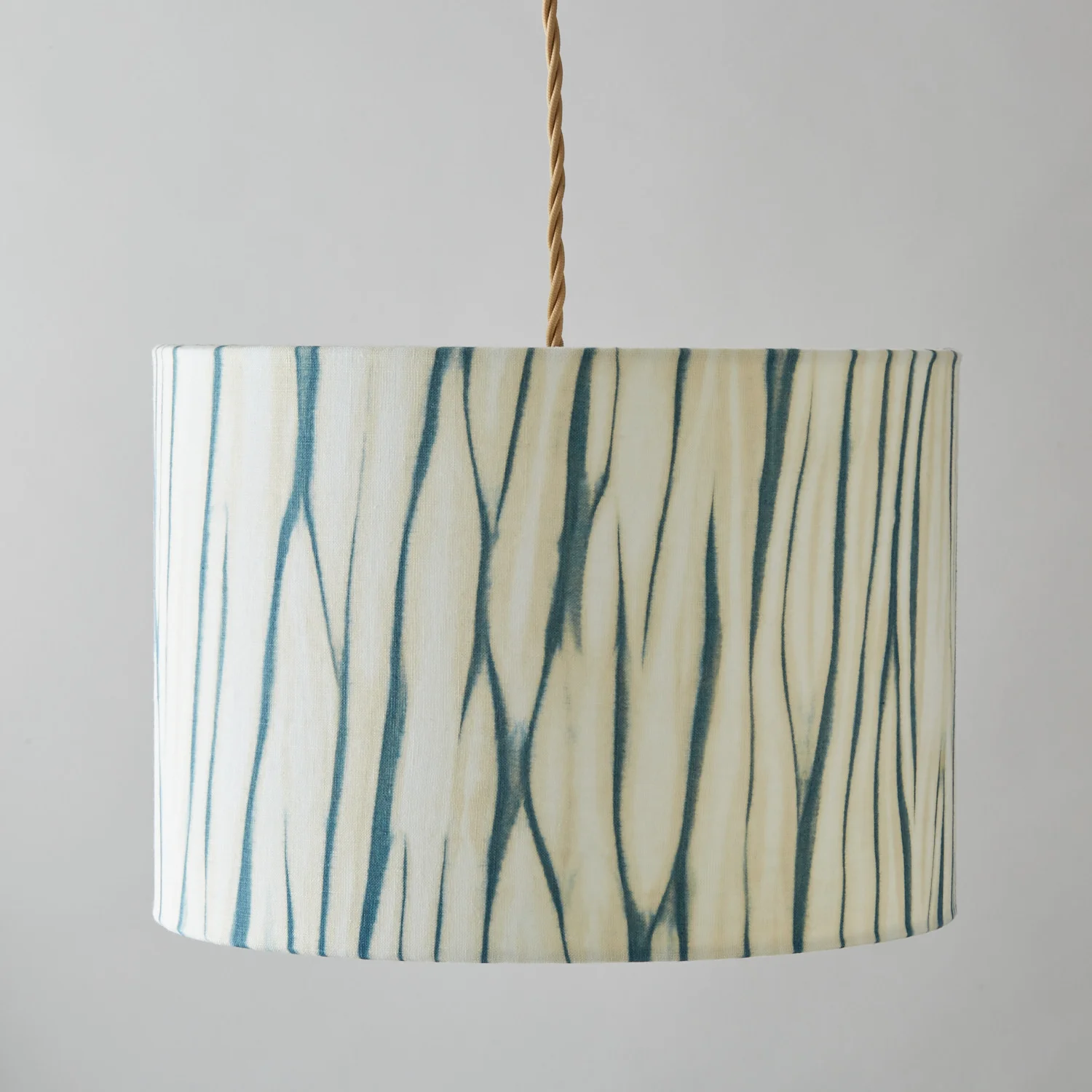 Teal green and gold arashi striped shibori lampshade - pendant ceiling unlit medium