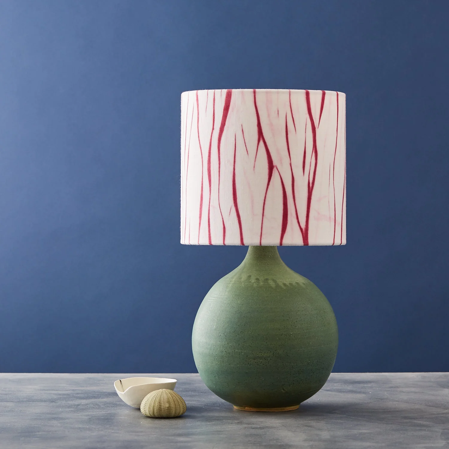 Pink arashi striped shibori lampshade - tabe lamp unlit small