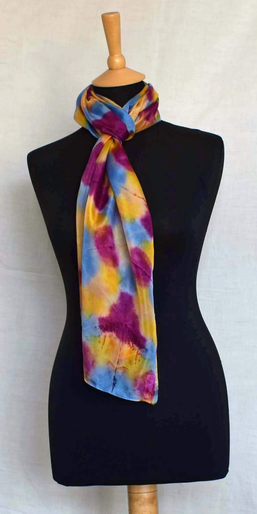 Romor Designs Itajime shibori silk scarf - S835 tied on mannequin.JPG