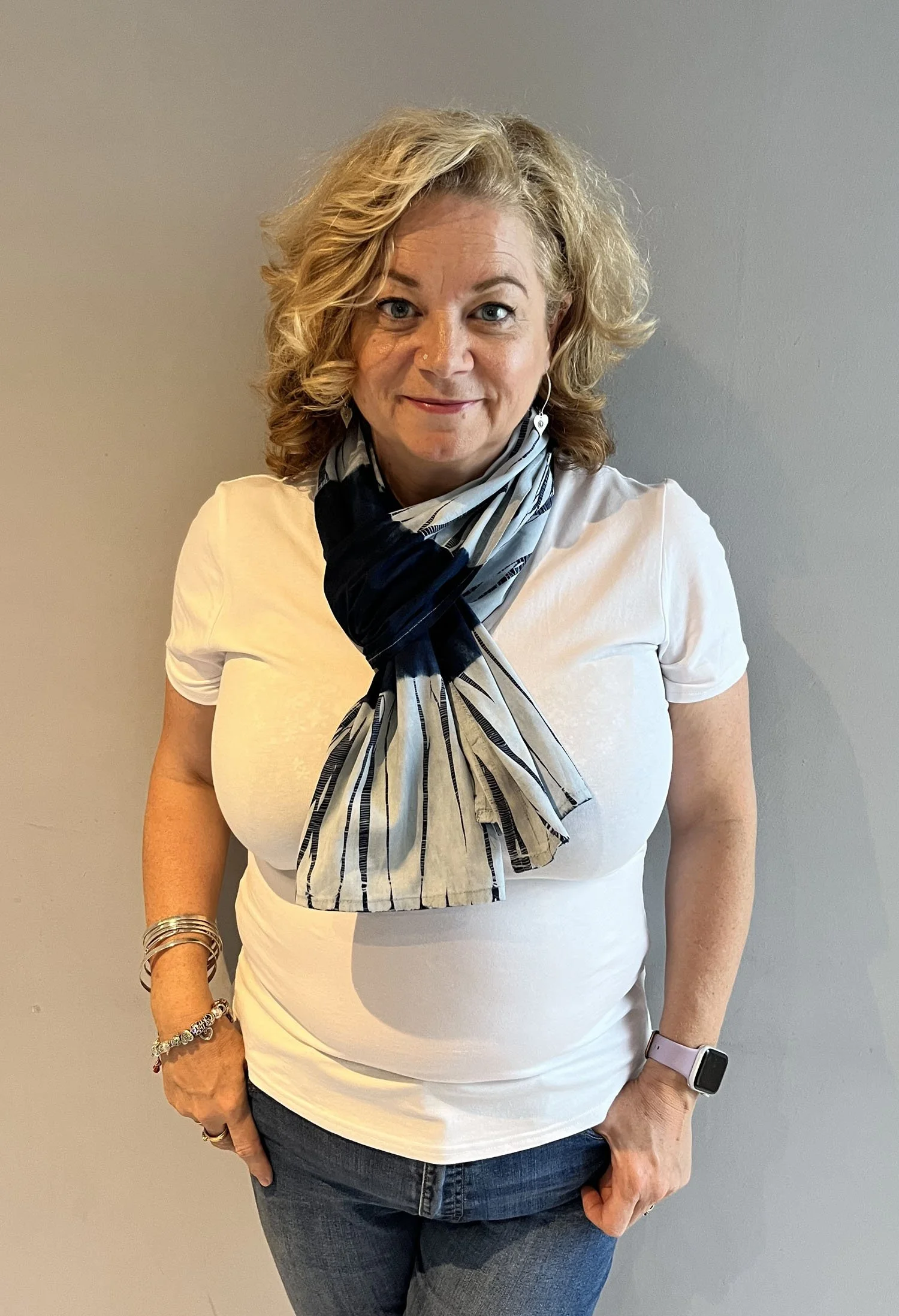 Romor Designs Shibori cotton scarf - Yanagi - CS77 - tied - on model.jpg