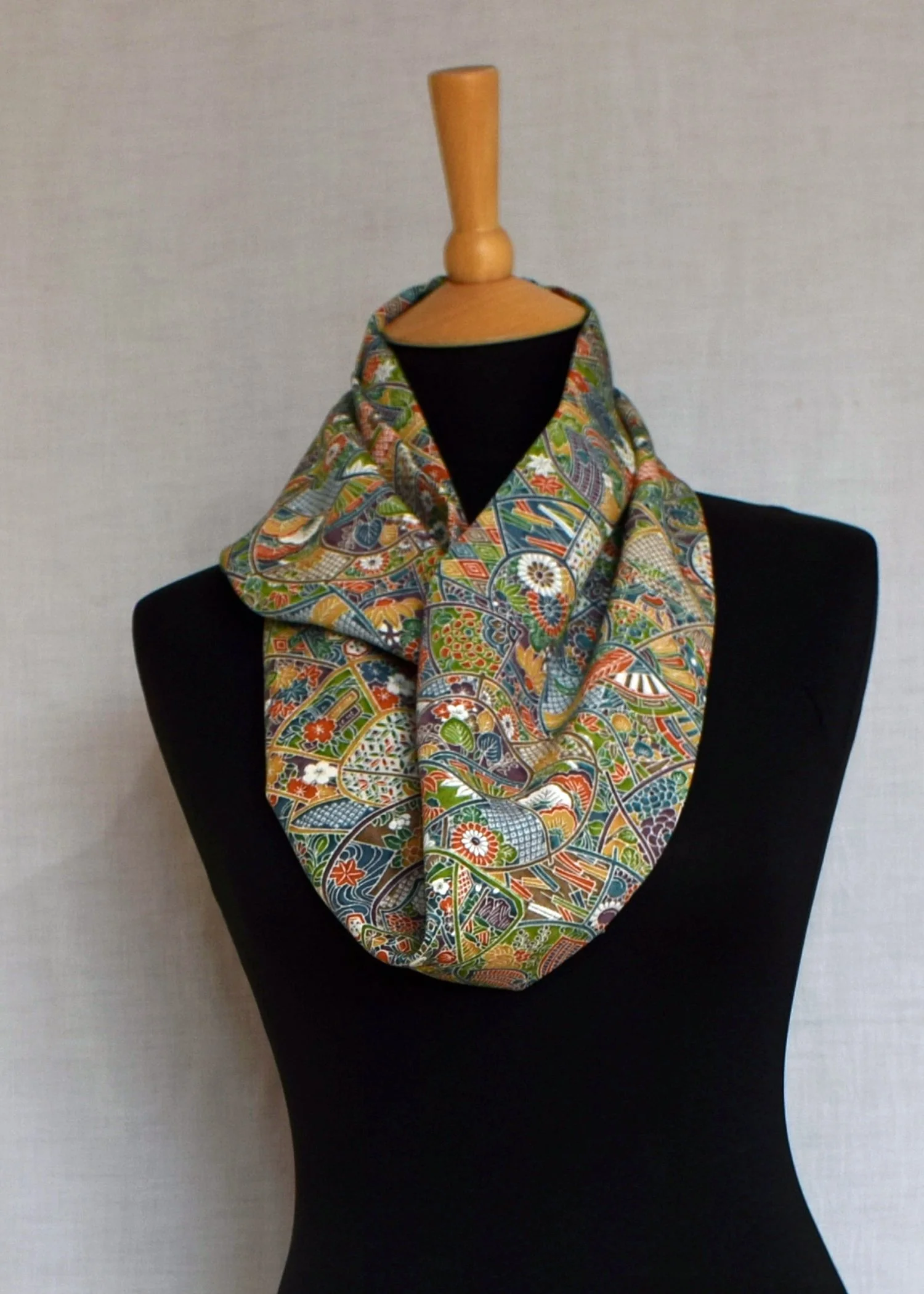 Romor Designs Vintage kimono silk scarf - VS395 - double on mannequin.JPG