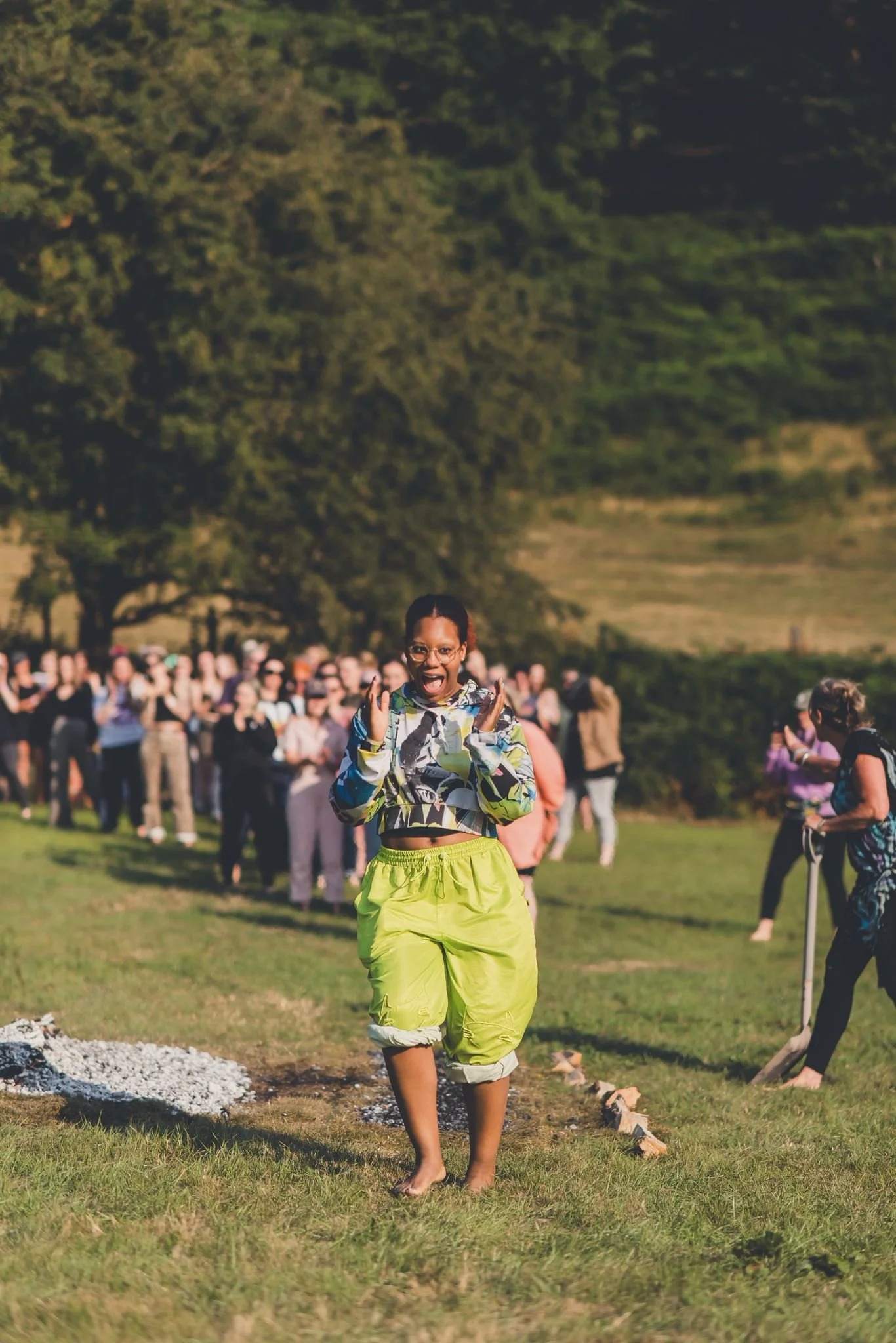 Woman firewalking