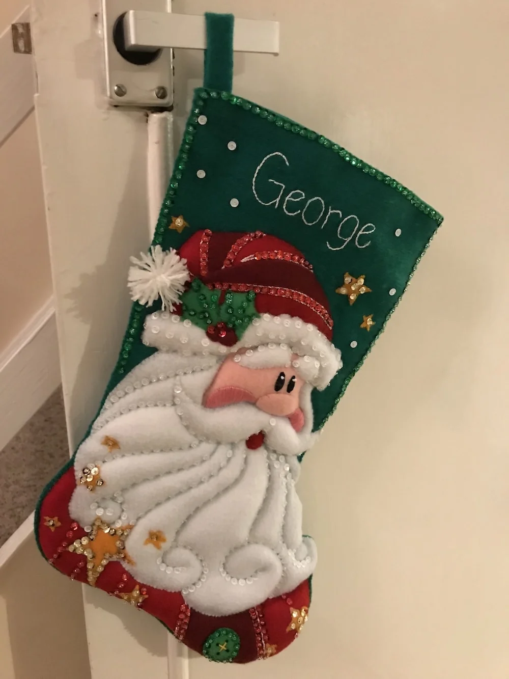 Finished Dimensions Felt Applique Sequin Santa Christmas Stocking.jpg