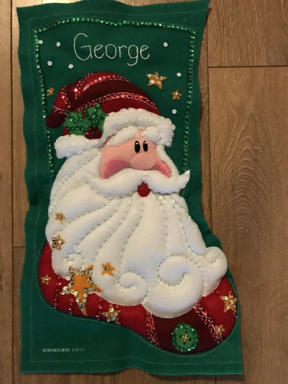 Dimensions Felt Applique Sequined Santa Stocking Completed Front.jpg