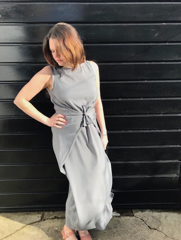 Named Patterns Kielo Wrap Dress in silver Italian Cupro Sateen