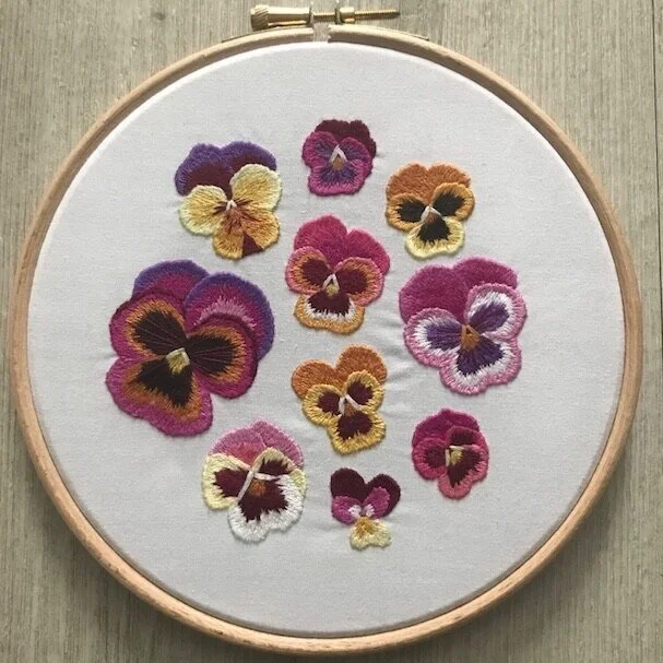 Pansies embroidery hoop 