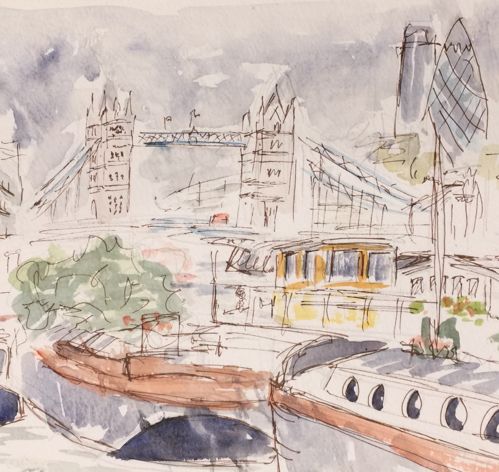 Barges Tower Bridge (watercolour) £60