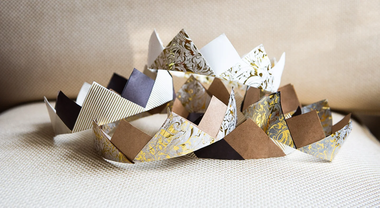 DIY Paper Crowns Made From Upcycled Gift Wrap and Wrapping Paper for Zero Waste New Years Eve