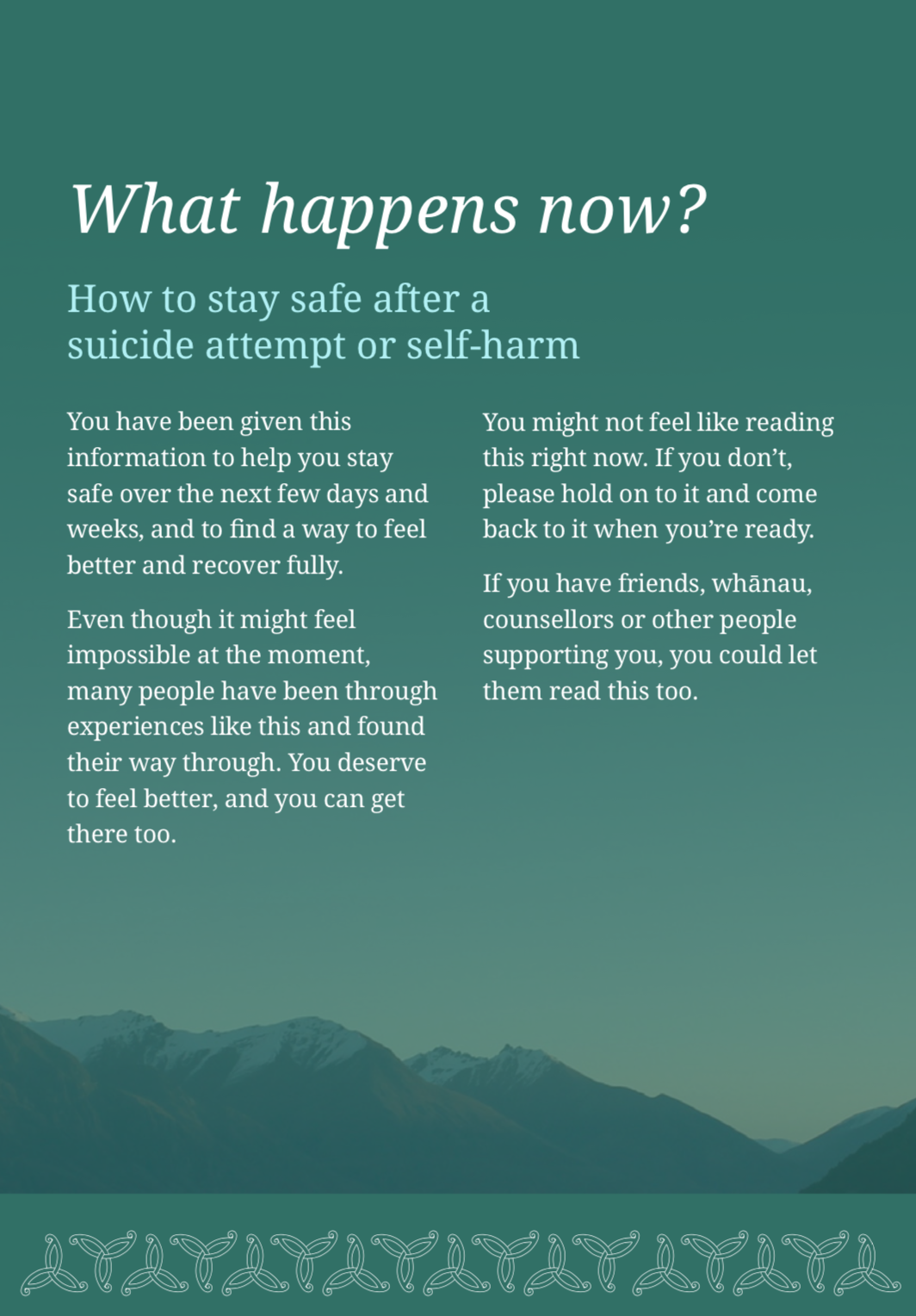 What Happens Now? How to stay safe after a suicide attempt or self-harm (NZ) - Download